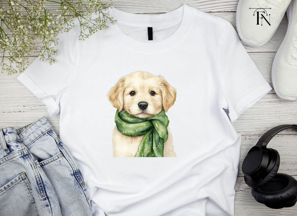 Golden Retriever Puppy with Green Scarf Clipart Bundle