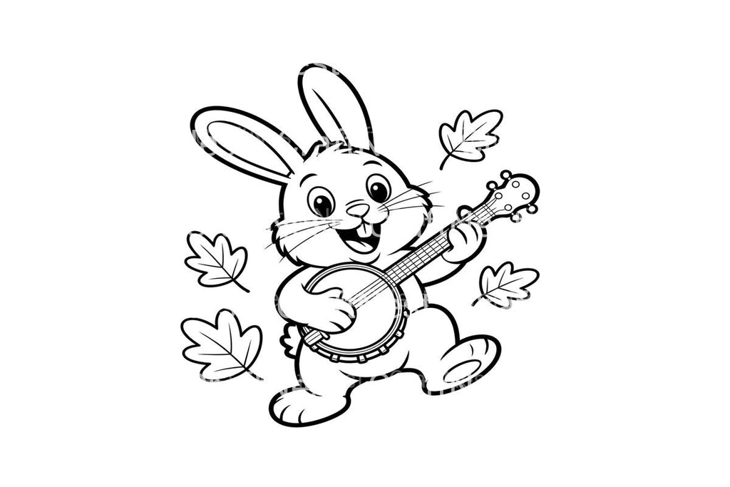 Cute Bunny Playing Banjo Coloring Books