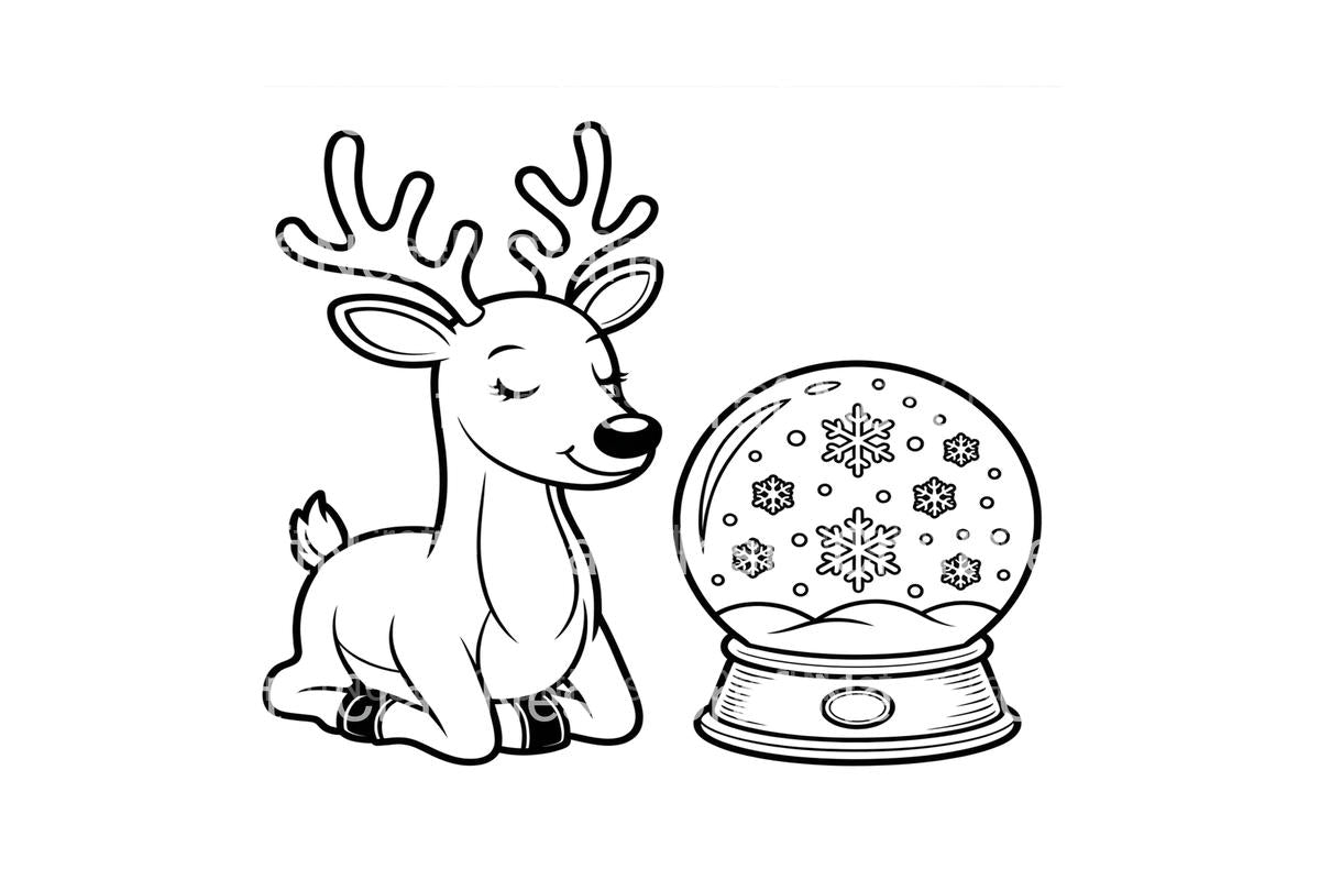 Cute Reindeer and Snow Globe Coloring Books