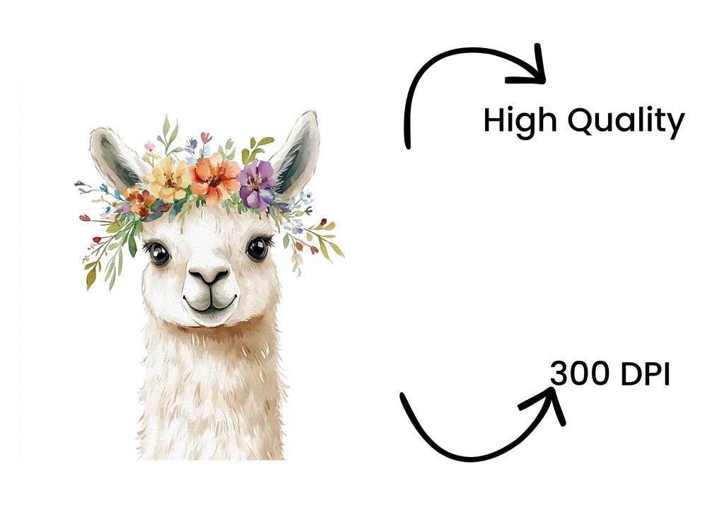 Cute Llama Flower Crowns Clipart Bundle