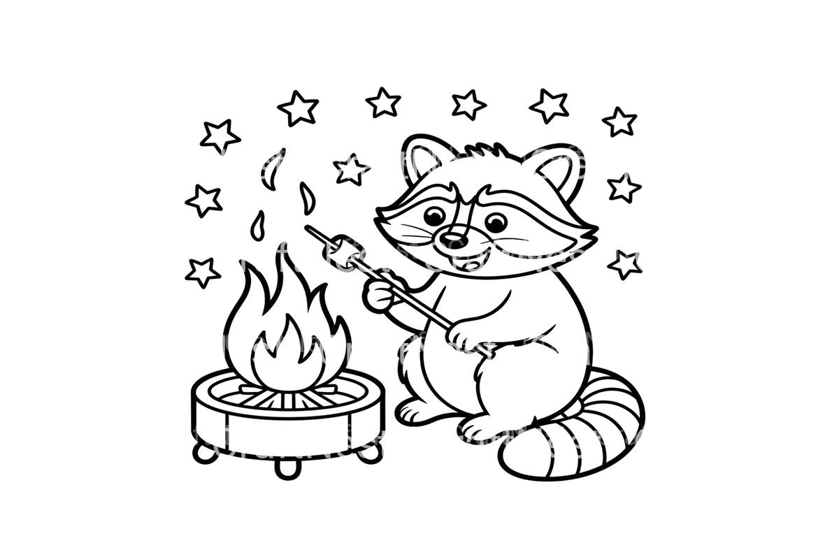 Raccoon Roasting Marshmallow Coloring Books