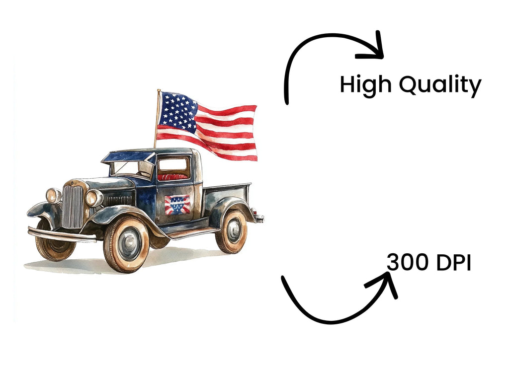 Classic Cars with American Flags Clipart Bundle