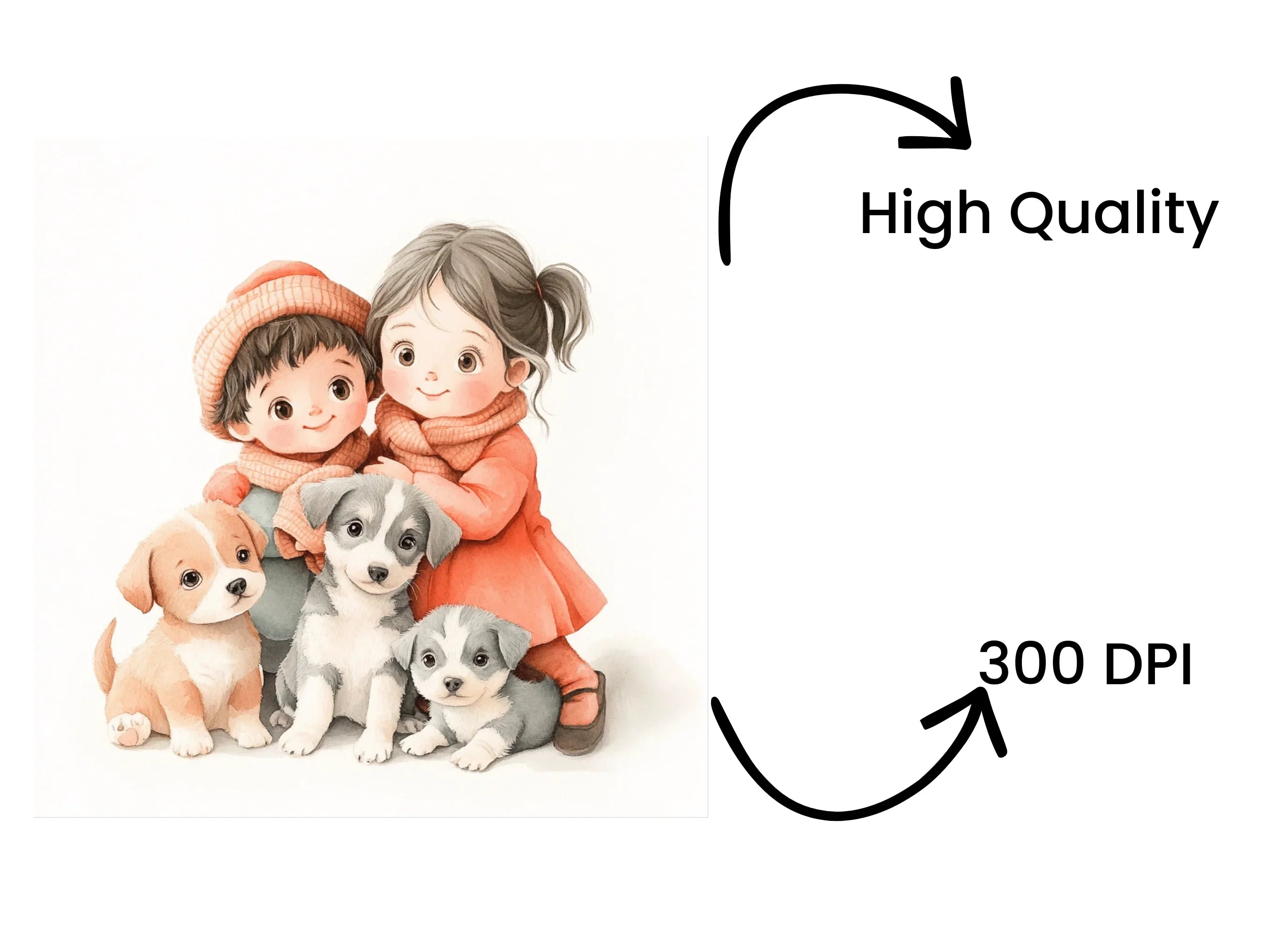 Cute Kids and Puppies Winter Clipart Bundle