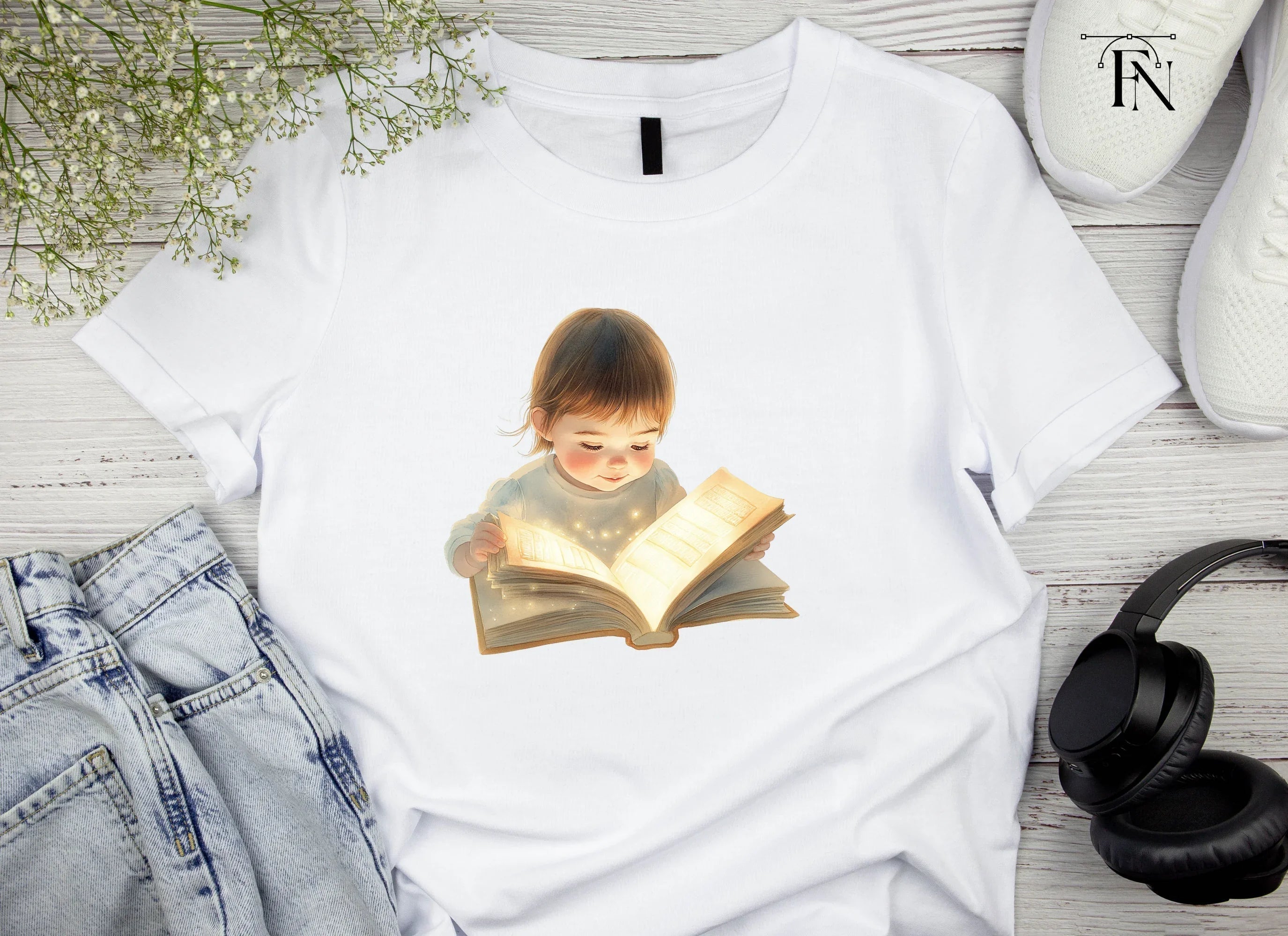 Cute Baby Girl Reading Magical Book Clipart Bundle