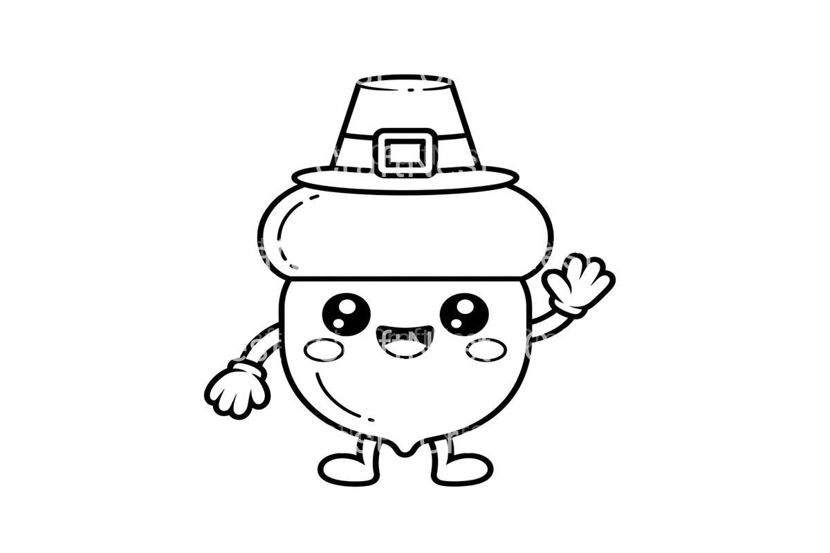Cute Acorn Pilgrim Hat Coloring Books