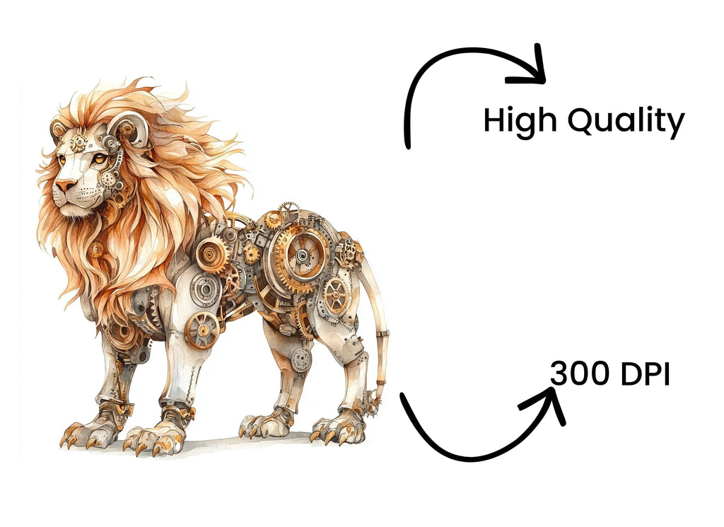 Intricate Steampunk Lion Clipart Bundle