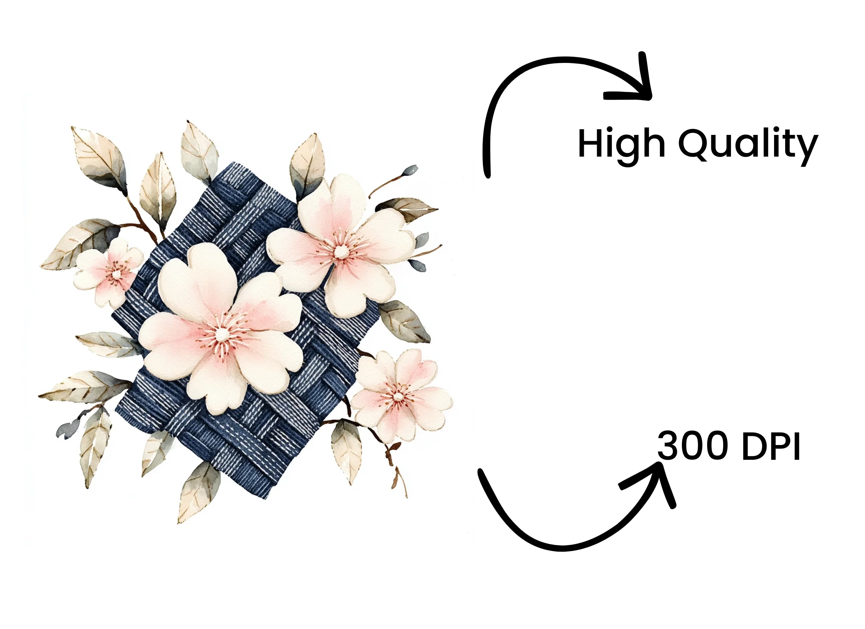 Pink Cherry Blossom Denim Clipart Bundle