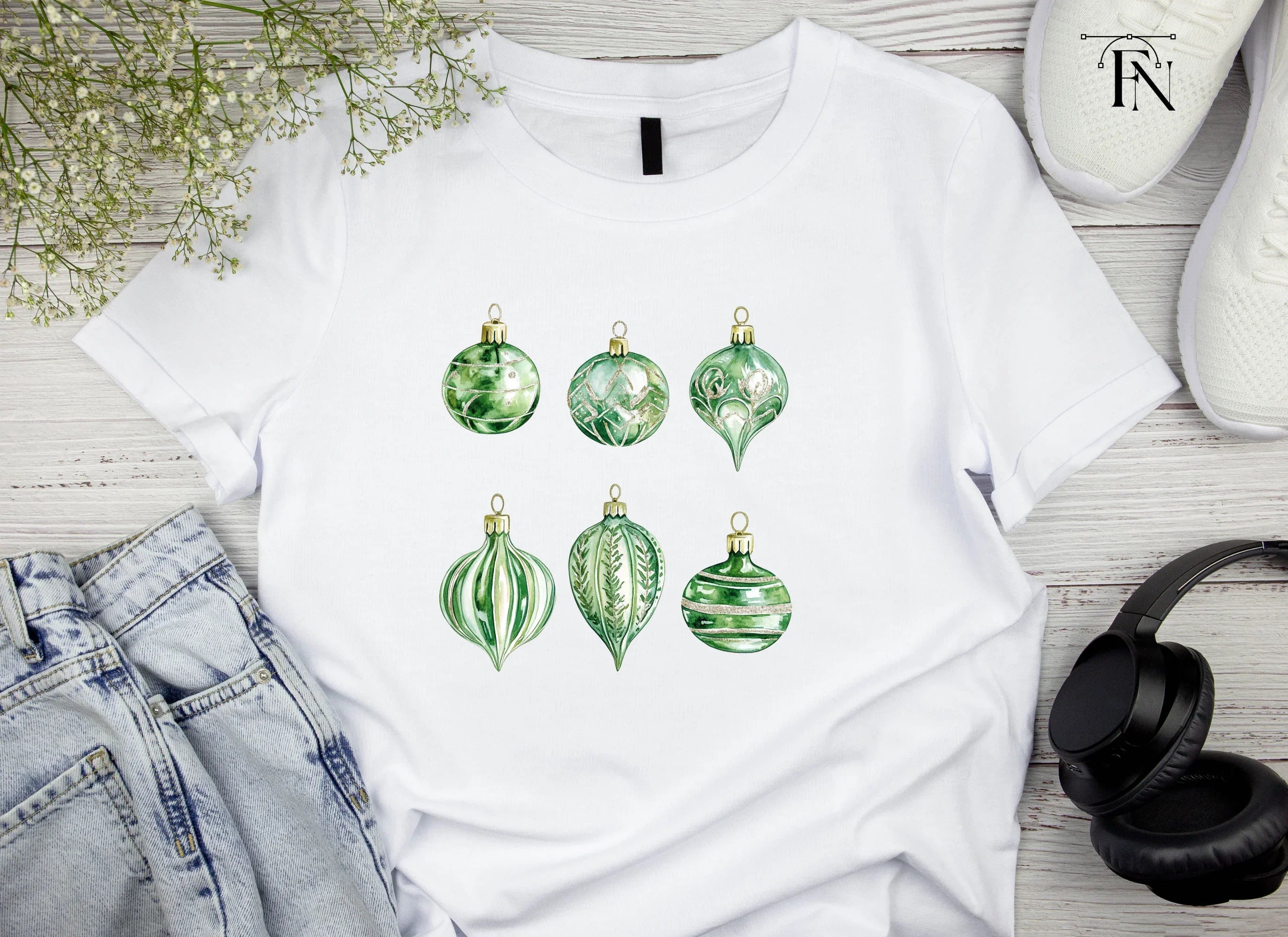 Green Christmas Ornaments Clipart Bundle