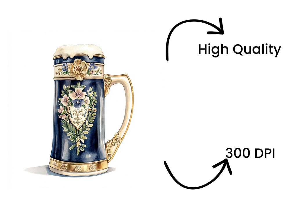 Elegant Floral Beer Steins Clipart Bundle