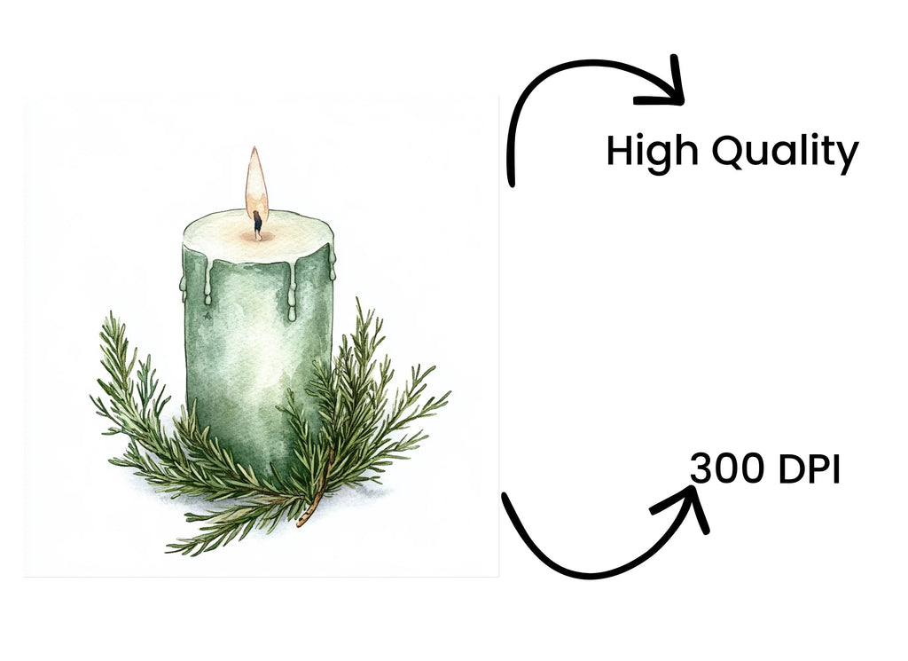 Christmas Evergreen Candle Clipart Bundle