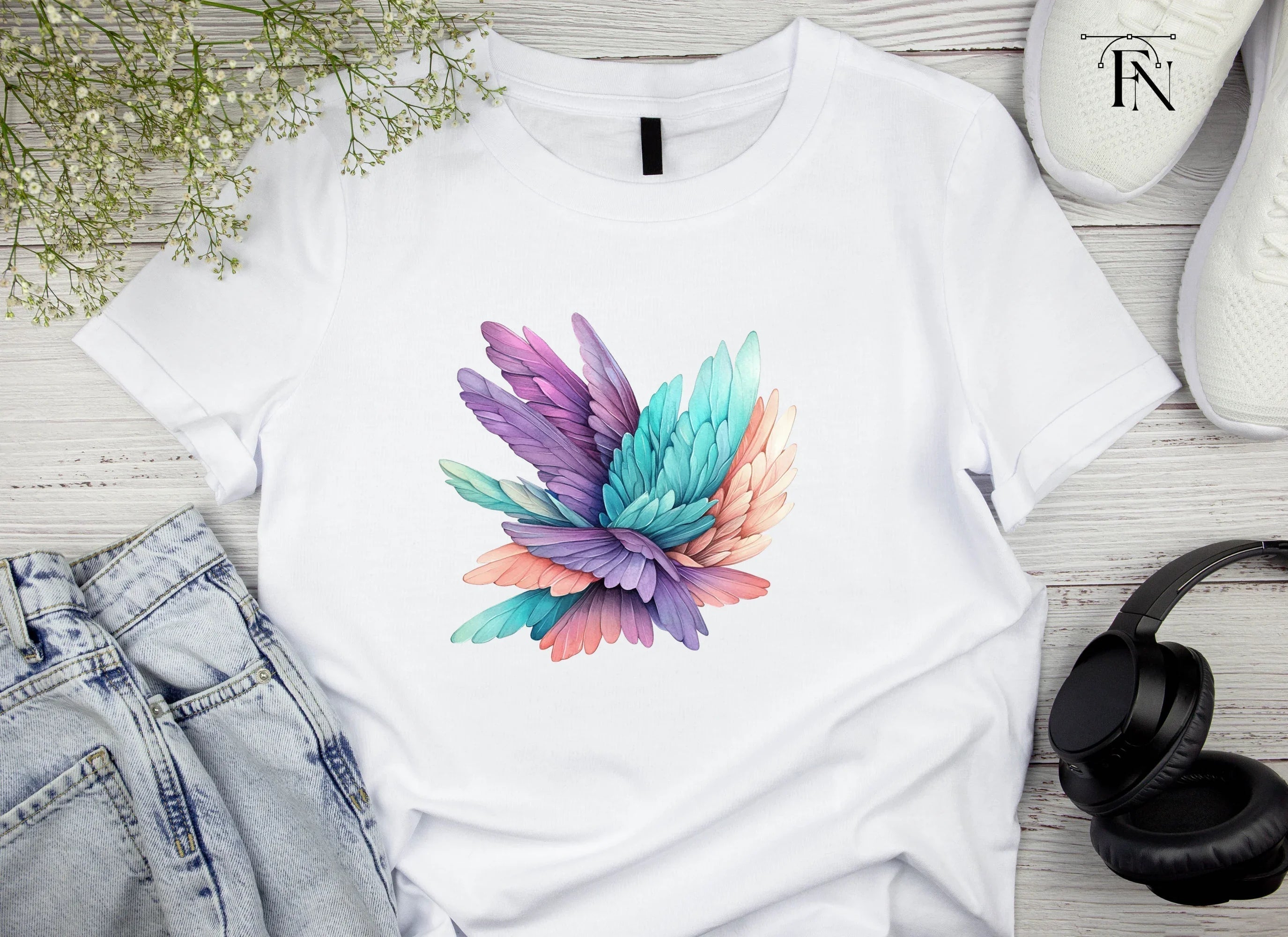 Pastel Feather Burst Clipart Bundle