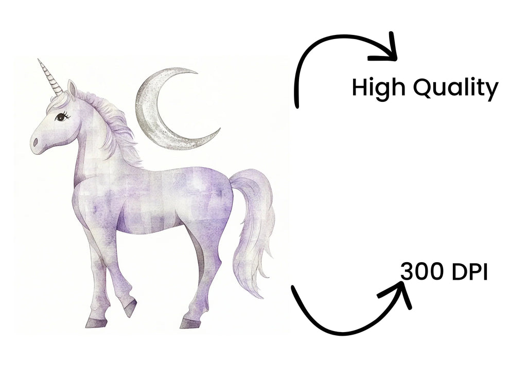 Purple Unicorns and Crescent Moons Clipart Bundle