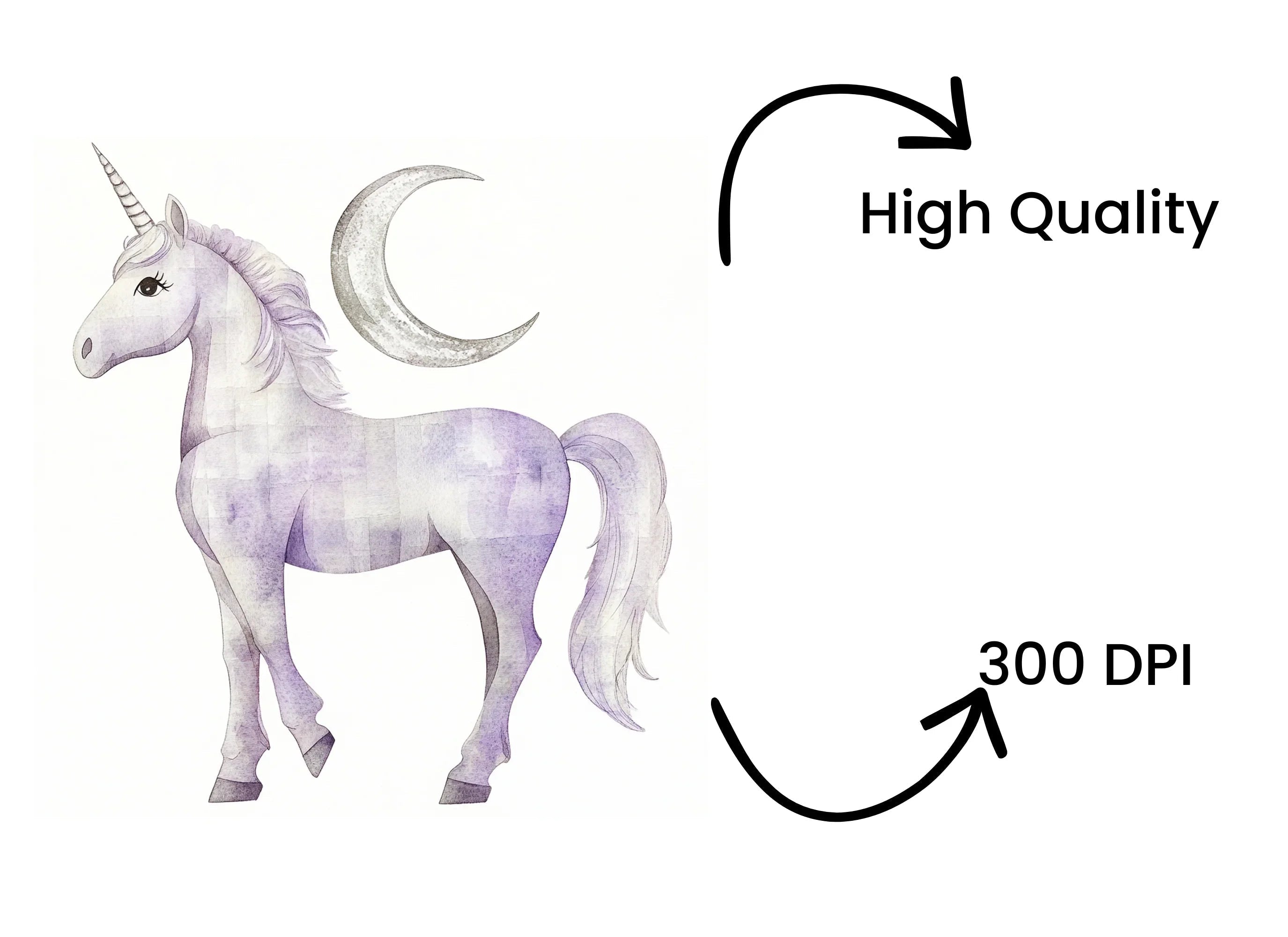 Purple Unicorns and Crescent Moons Clipart Bundle