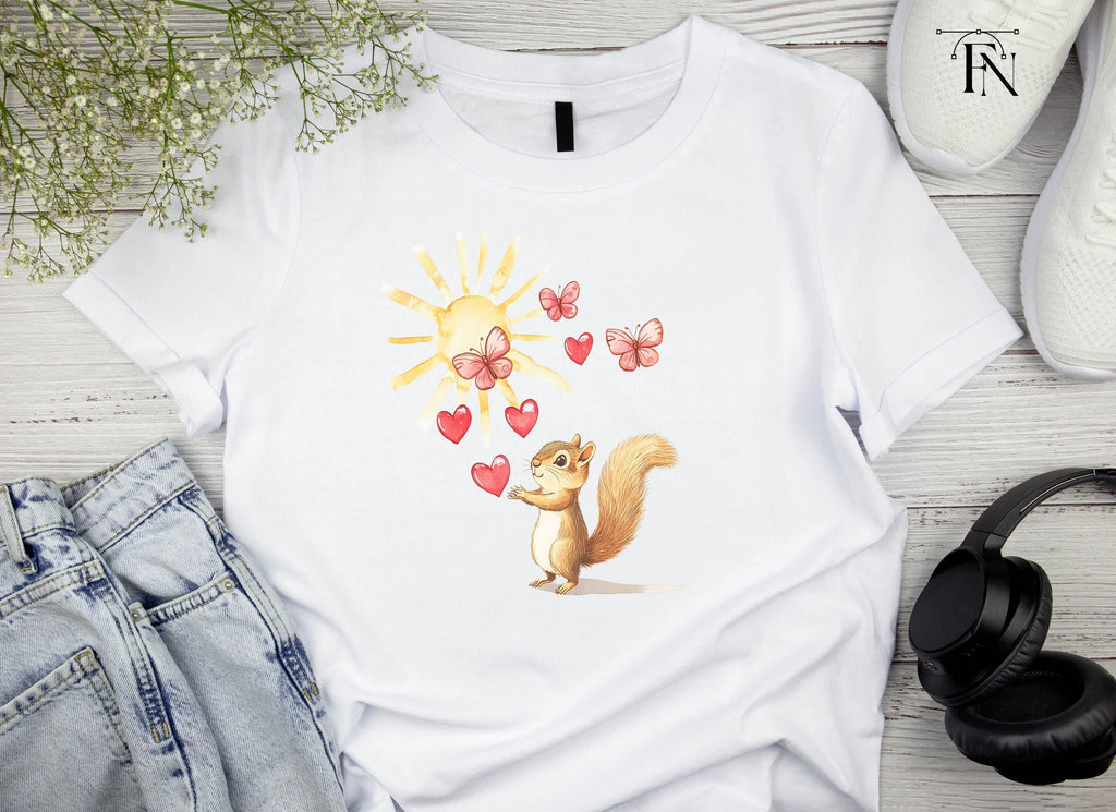 Happy Squirrel with Hearts and Butterflies Clipart Bundle