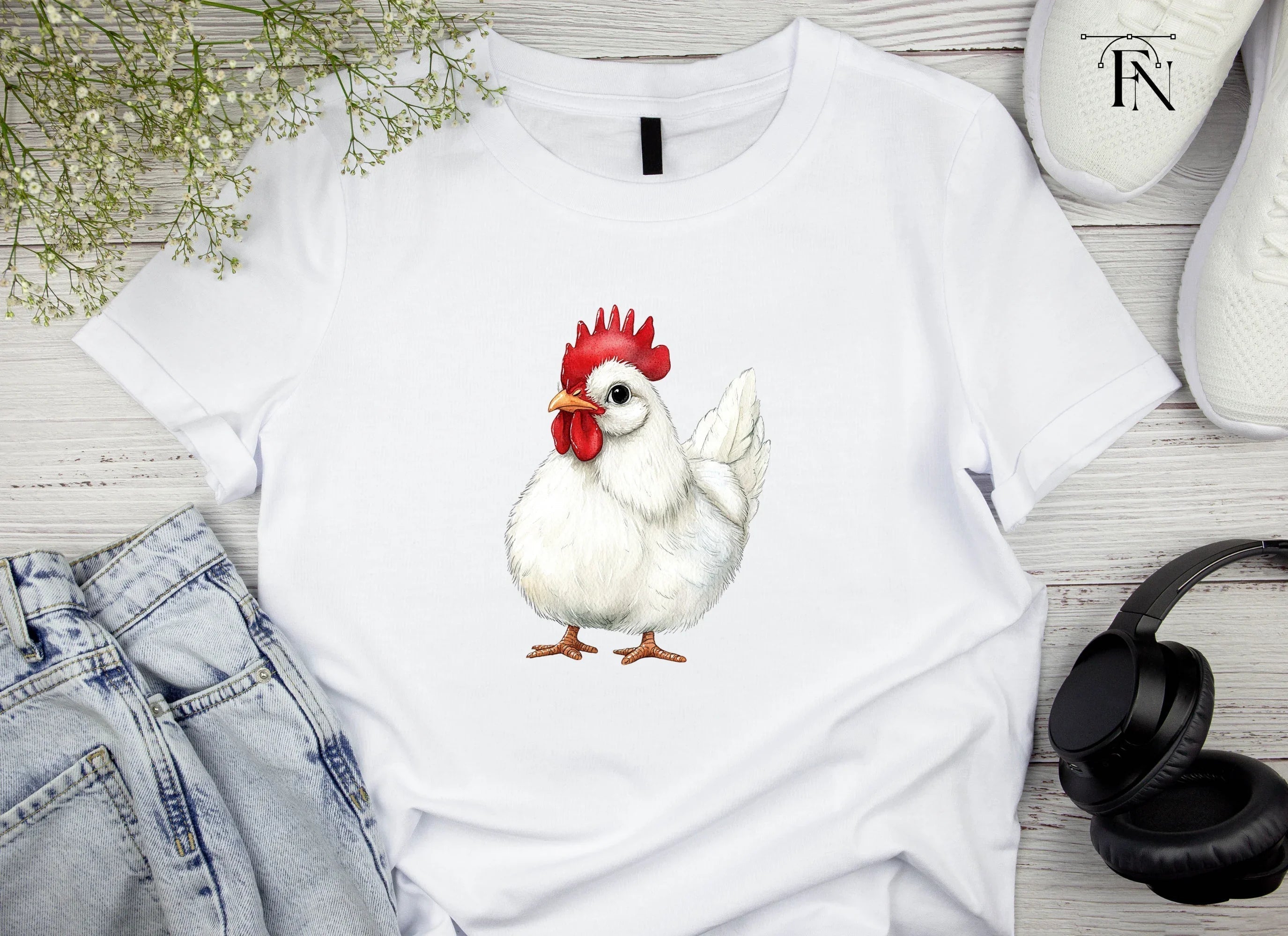 Cute White Rooster Clipart Bundle