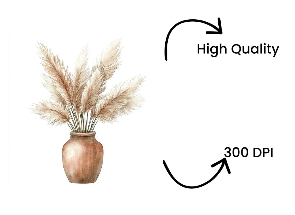 Pampas Grass in Terracotta Vase Clipart Bundle