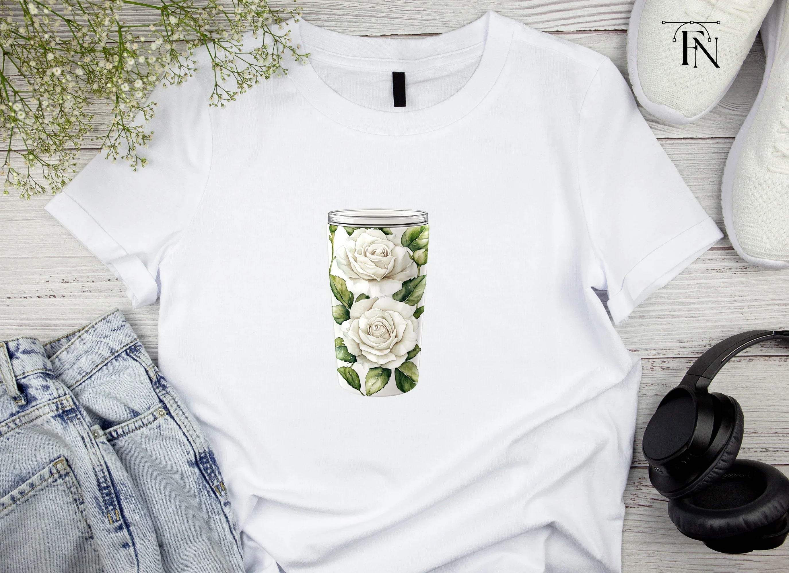 White Rose Tumbler Clipart Bundle