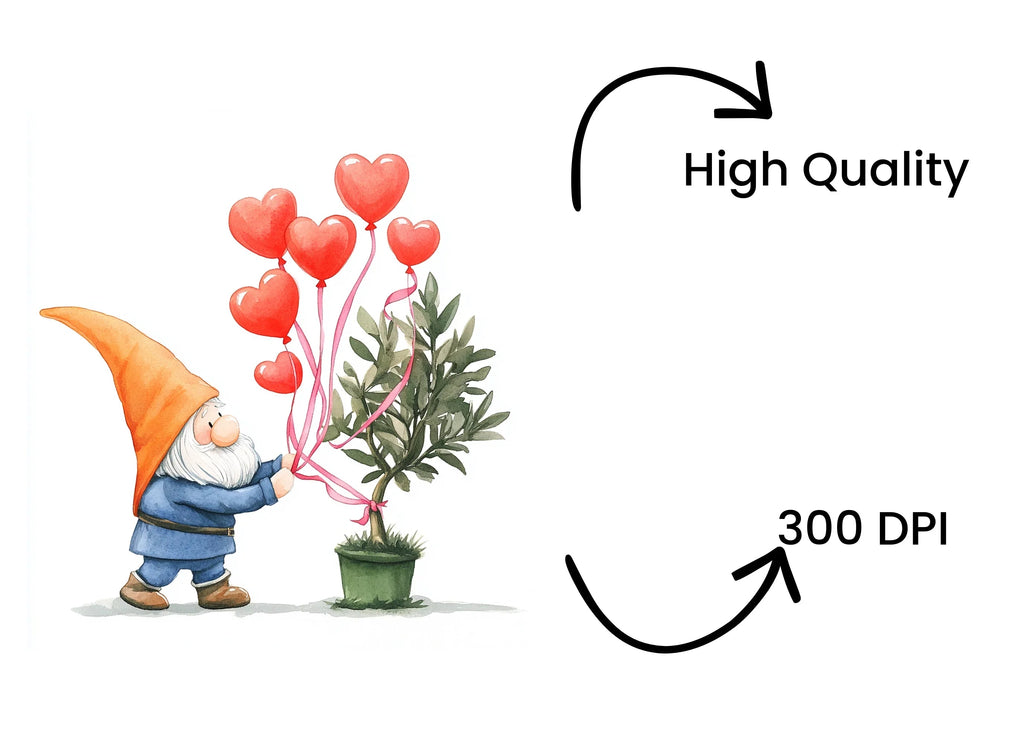 Gnomes Decorating Heart Trees Clipart Bundle