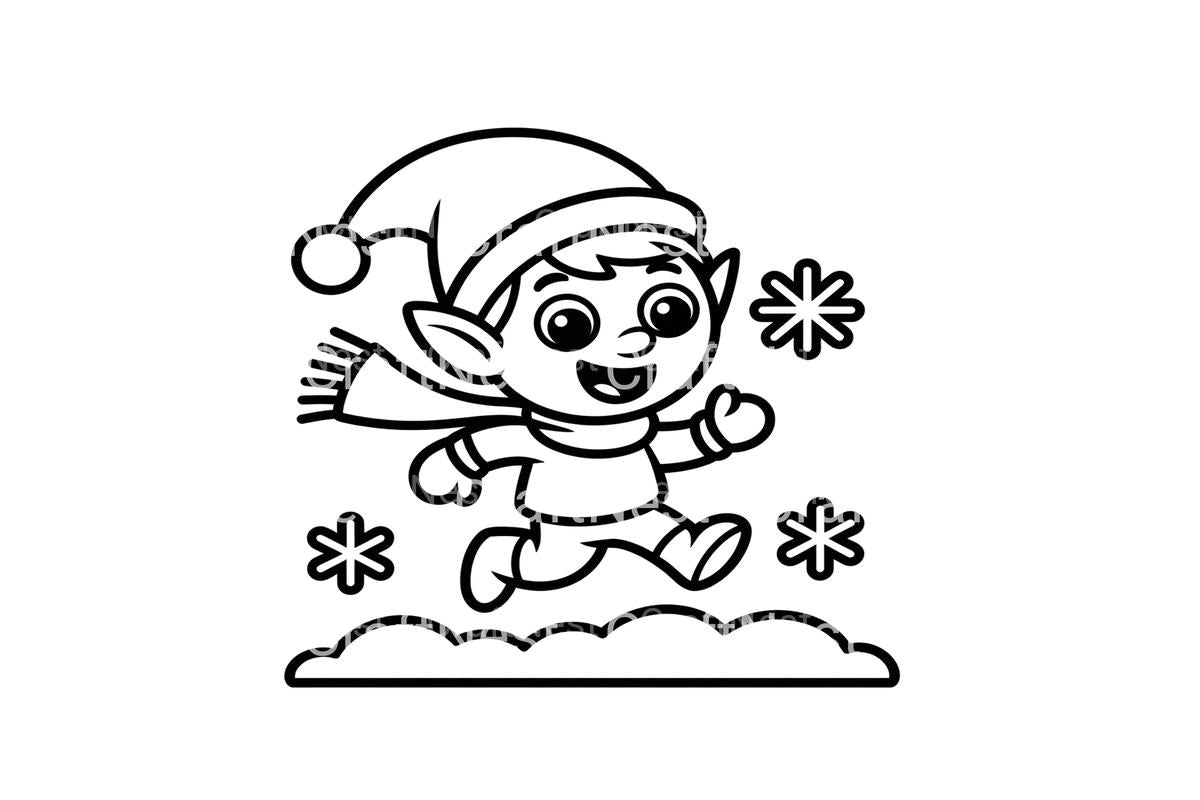 Happy Elf in Snow Coloring Books