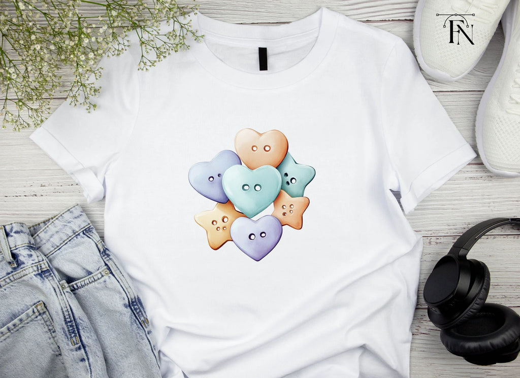 Cute Pastel Heart and Star Buttons Clipart Bundle