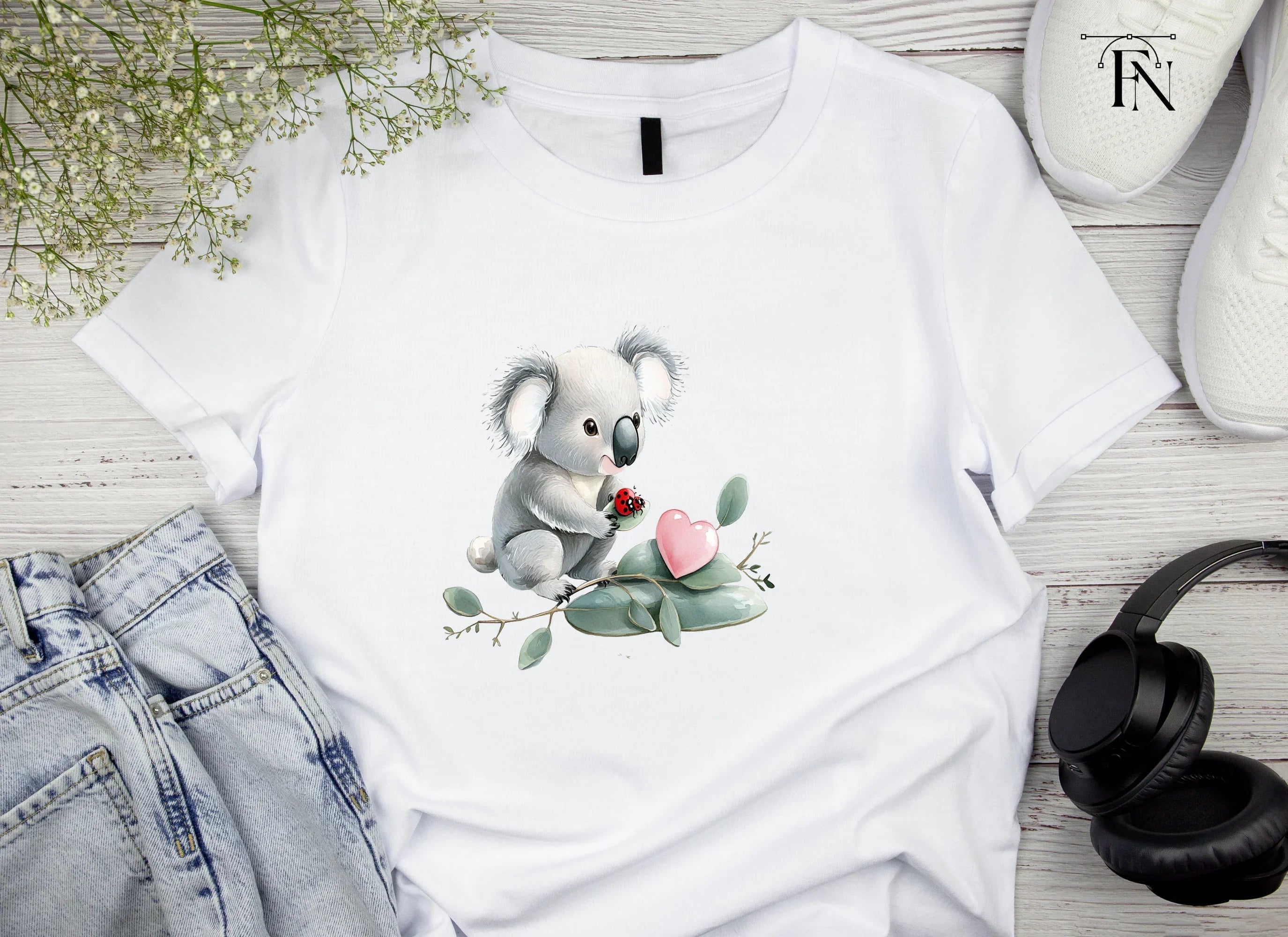 Cute Koala with Ladybug and Heart Clipart Bundle