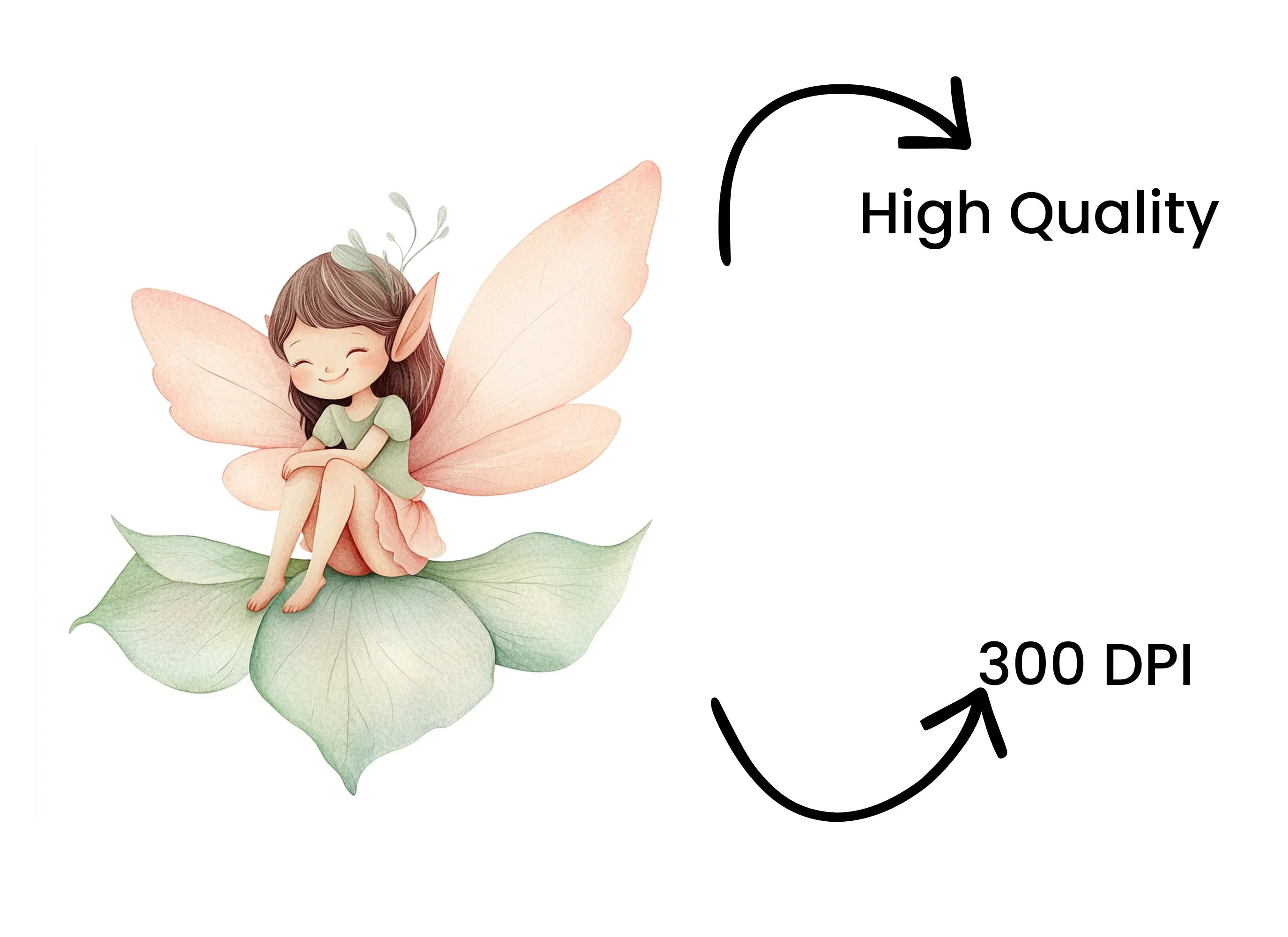 Sitting Fairies on Leaves Clipart Bundle