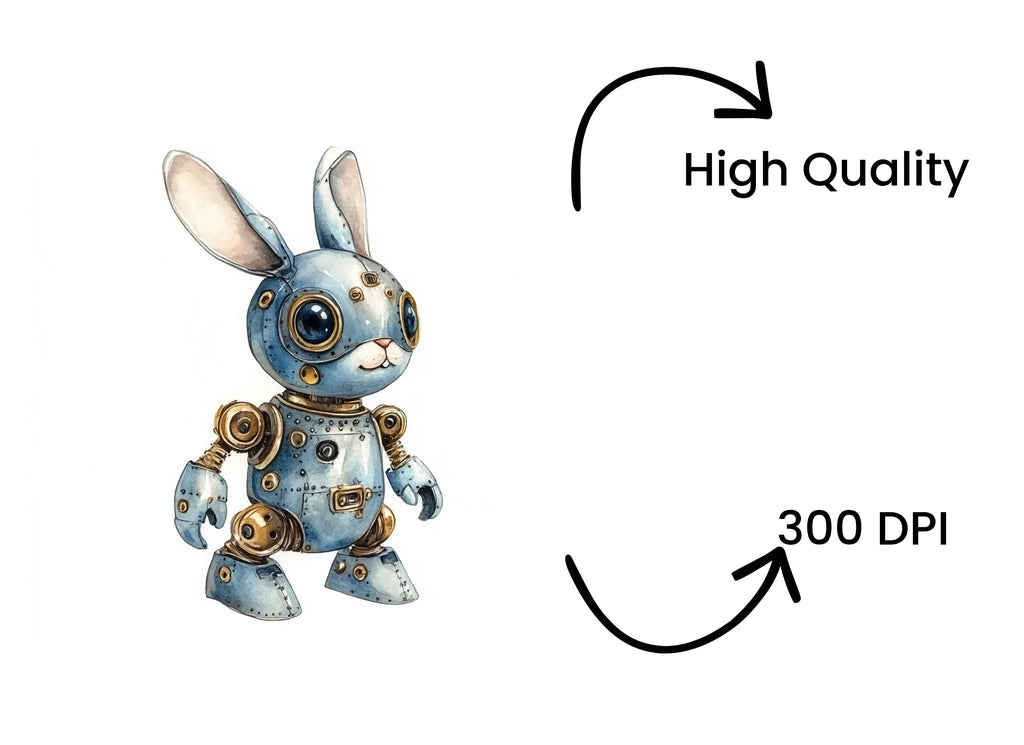 Cute Steampunk Bunny Robot Clipart Bundle