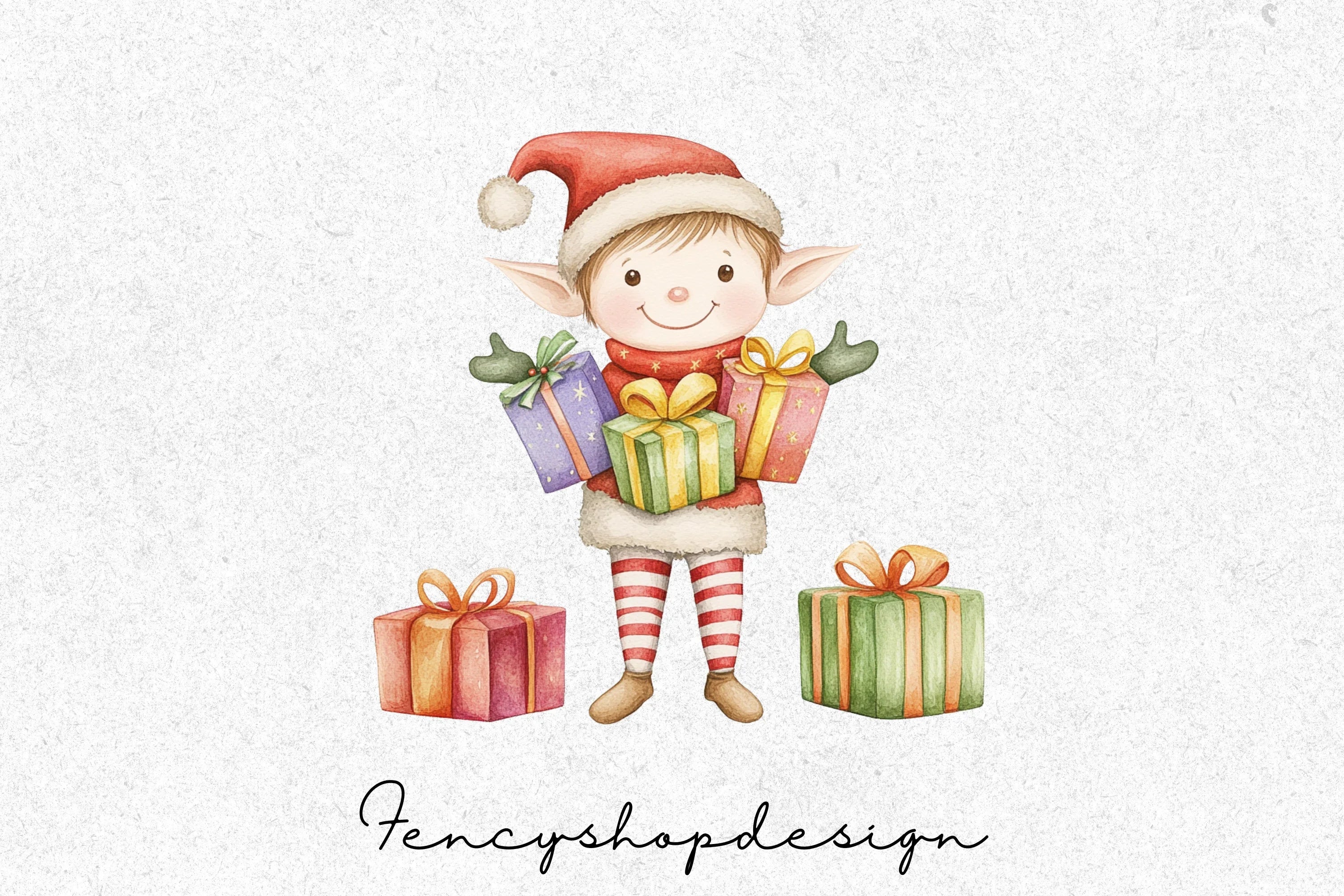 Cute Christmas Elves with Gifts Clipart Bundle