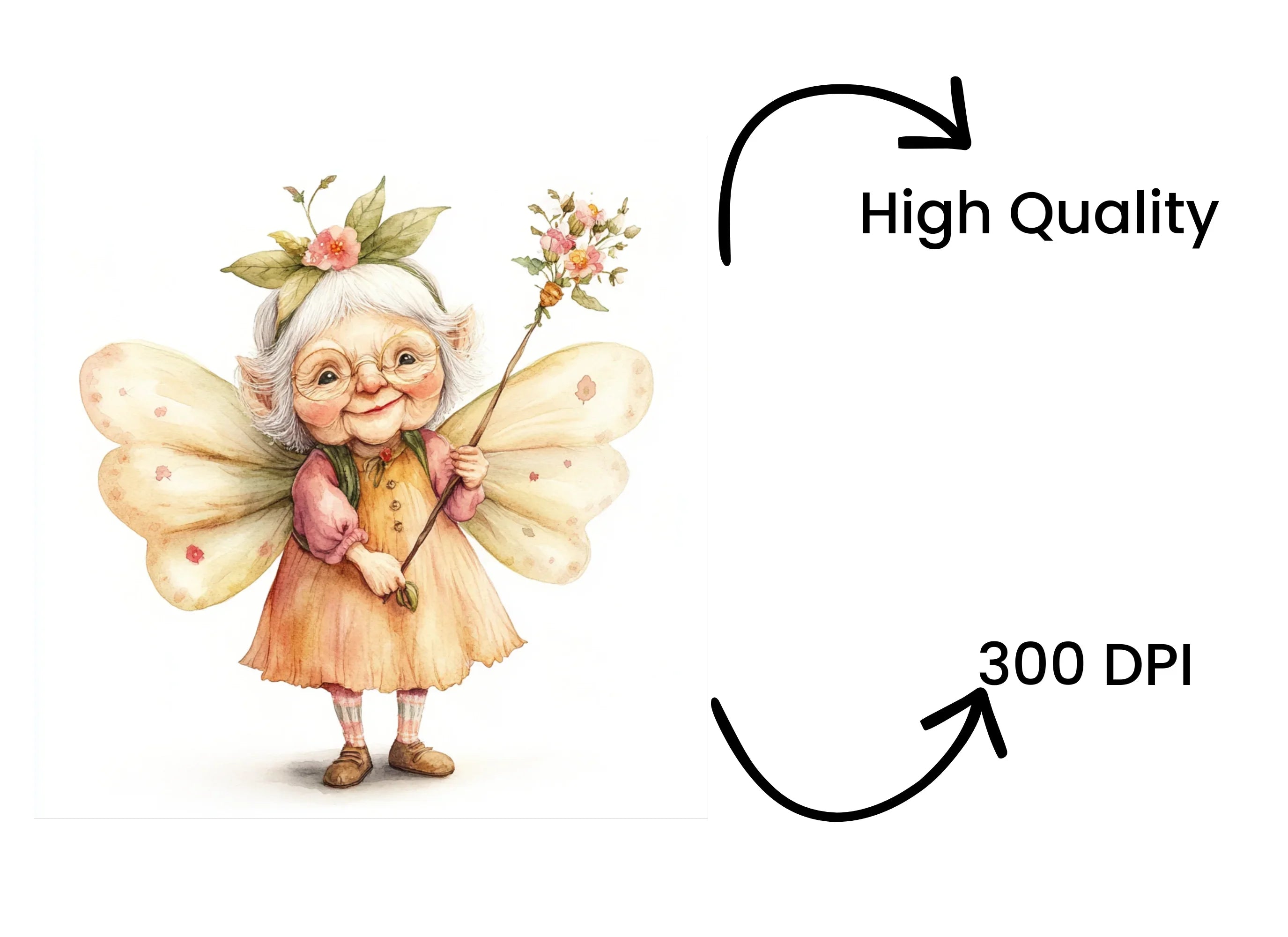 Cute Old Lady Fairy Character Clipart Bundle