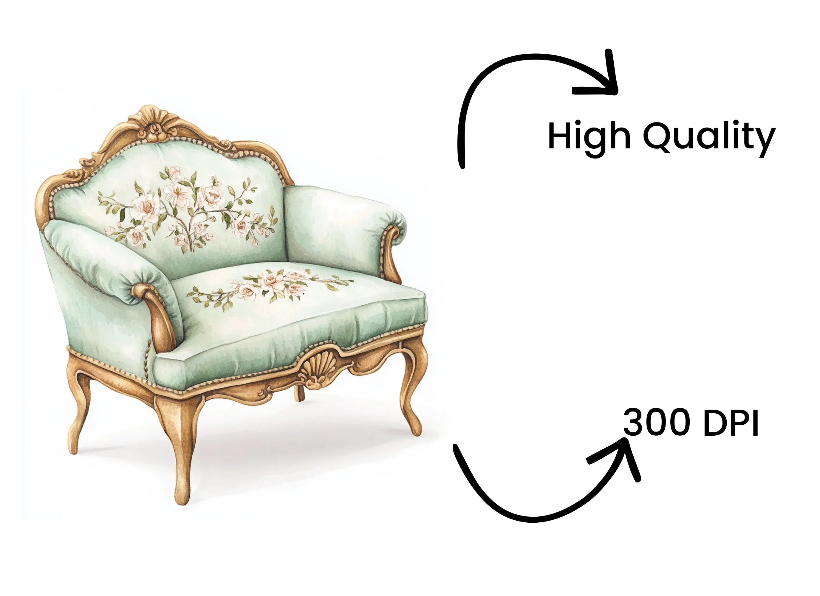 Elegant Mint Green Armchairs Clipart Bundle