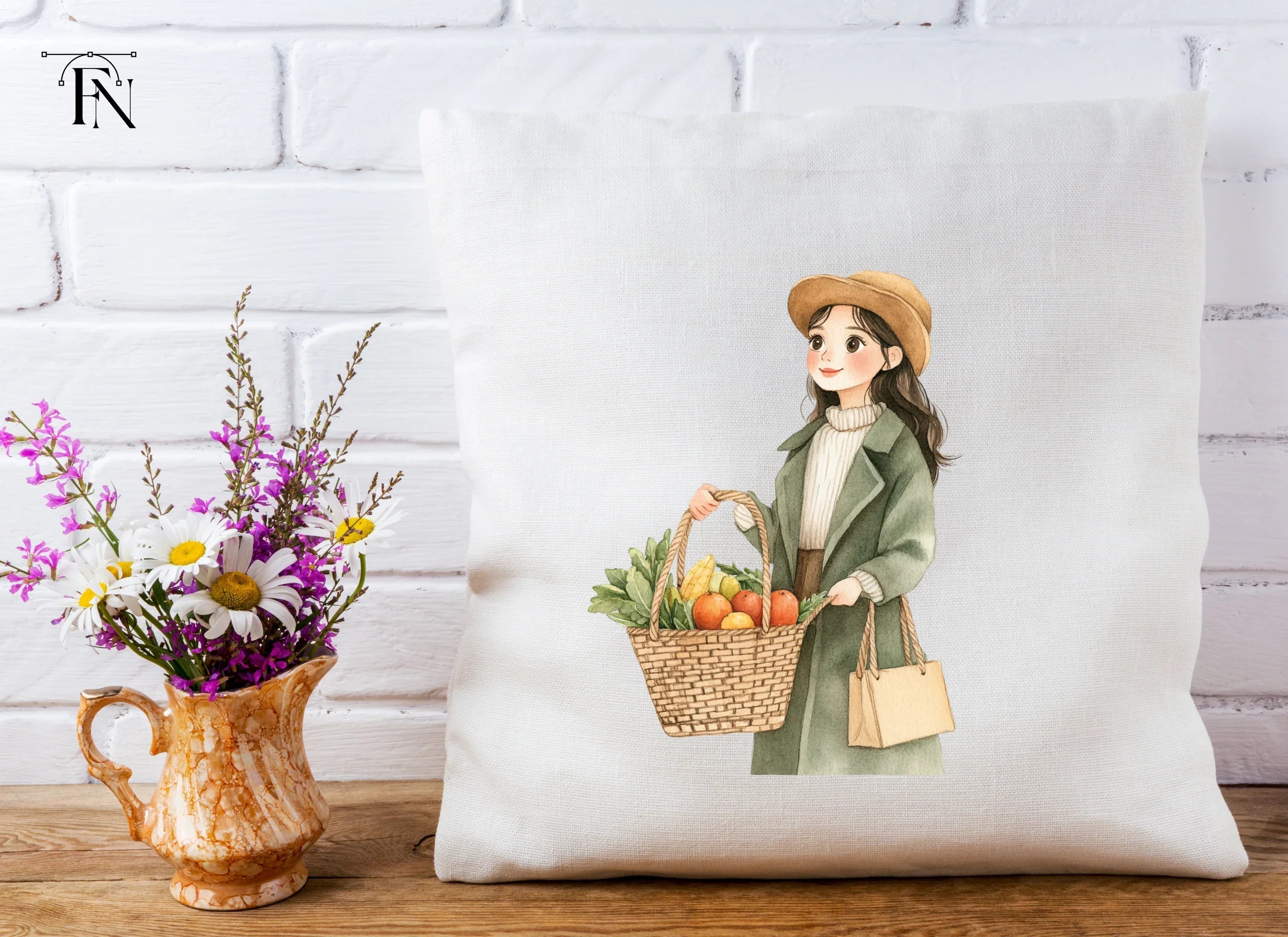 Girls with Baskets of Fresh Produce Clipart Bundle
