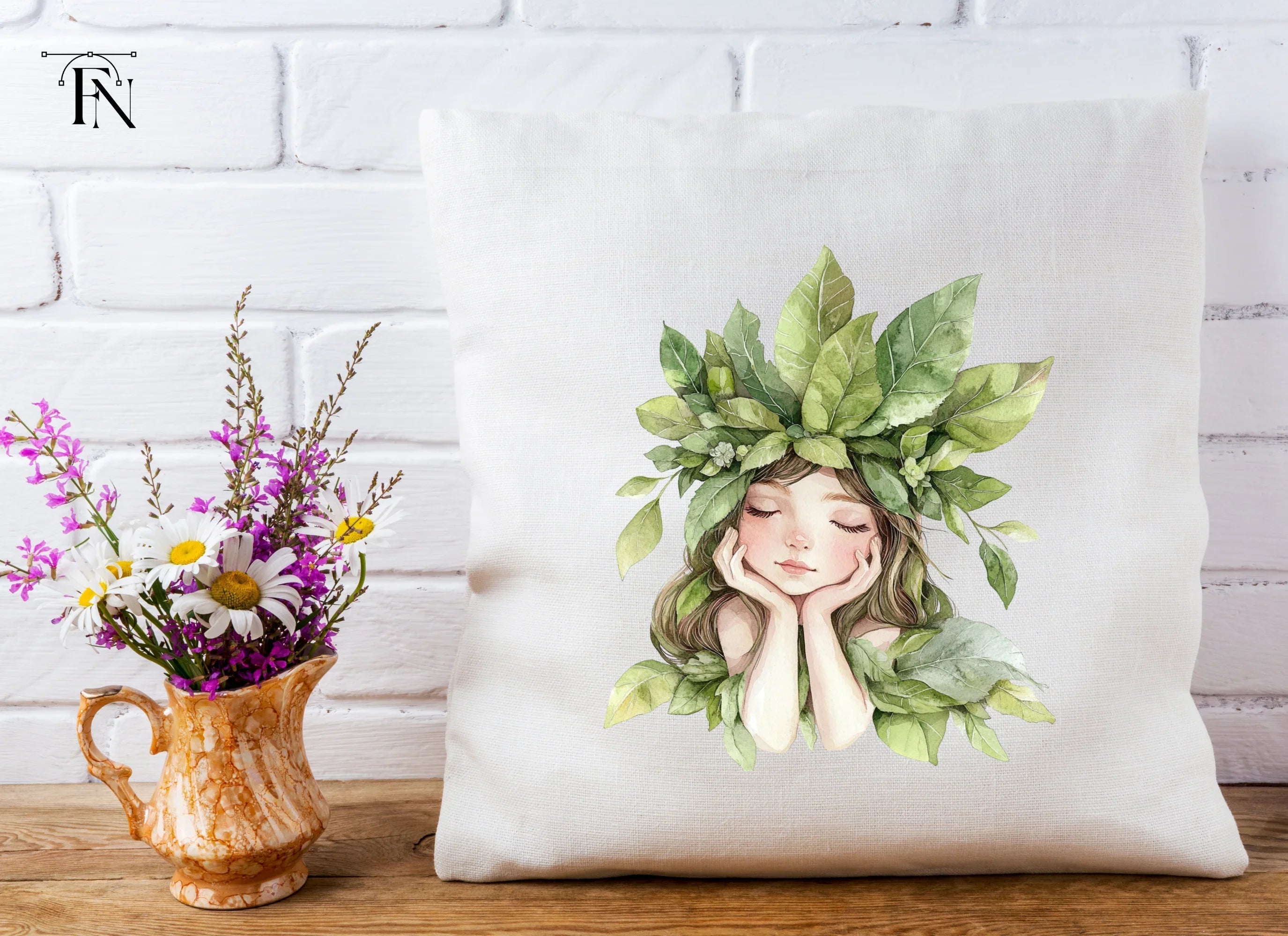 Nature Embrace Green Leaf Girl Clipart Bundle