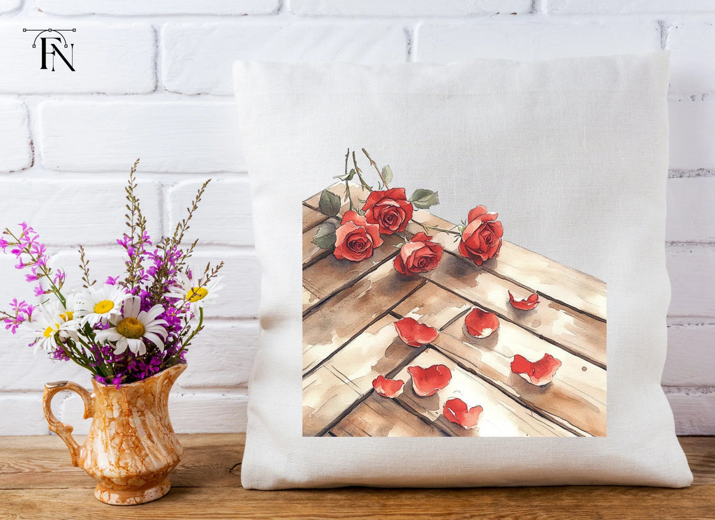 Red Roses and Petals on Wood Clipart Bundle