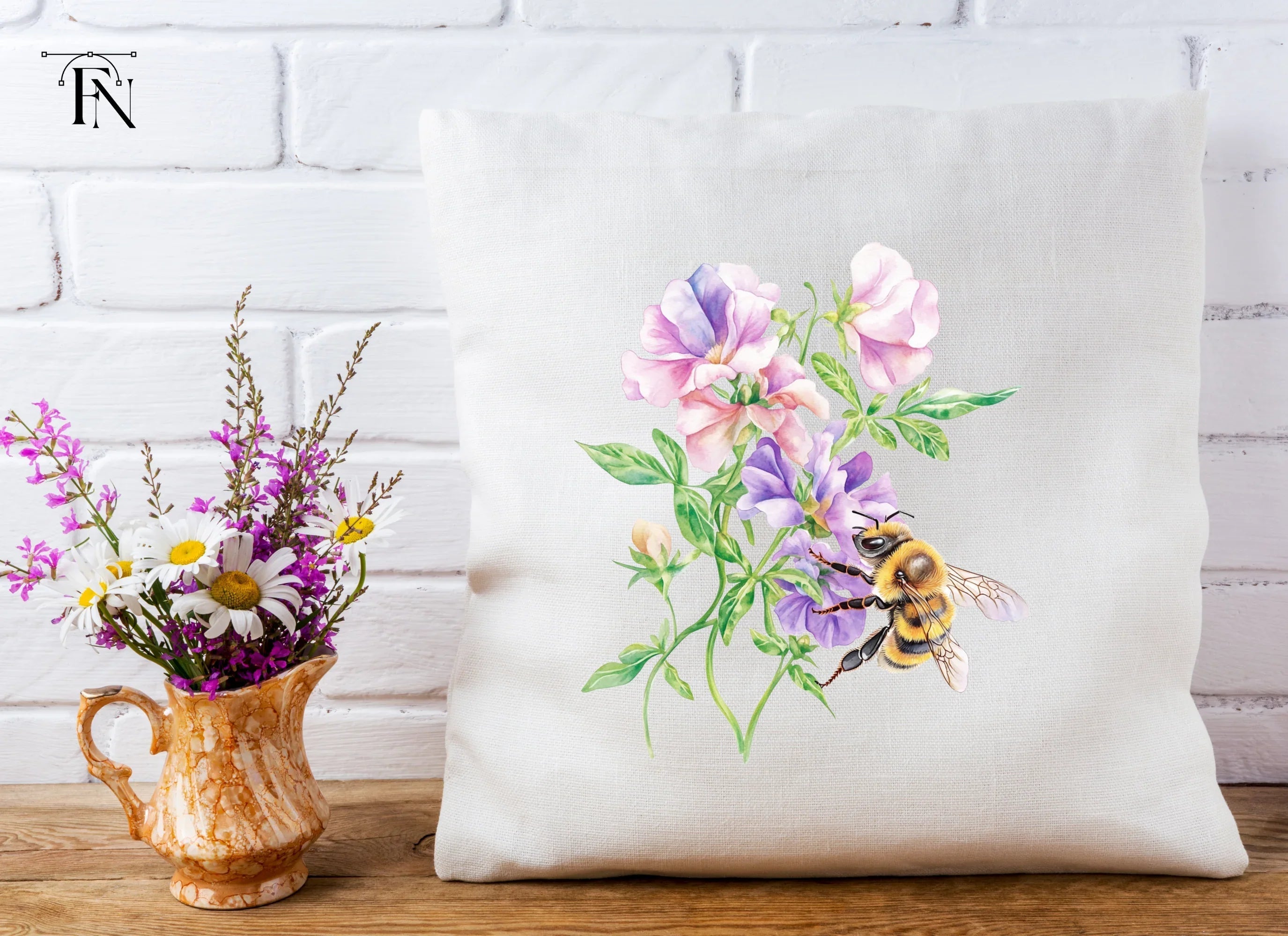 Sweet Pea Flowers with Bumblebees Clipart Bundle