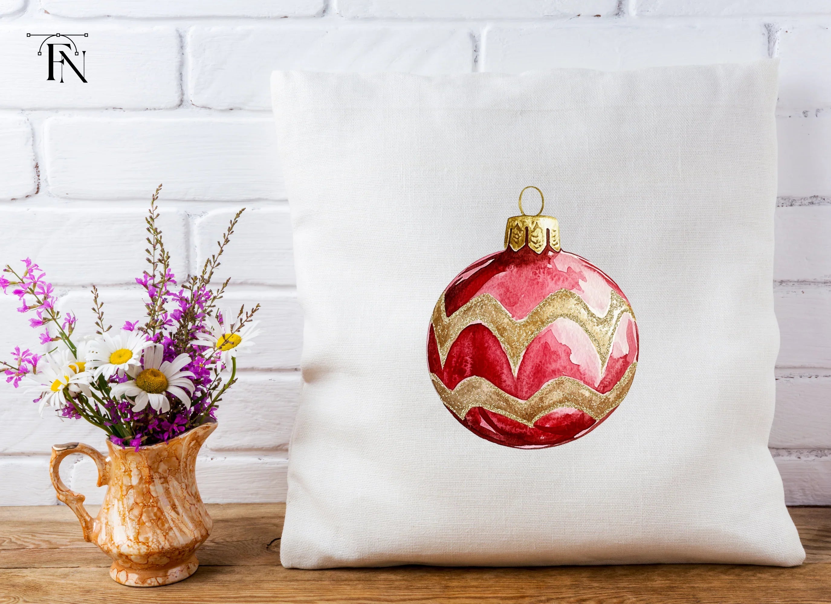 Red Gold Christmas Ornament Clipart Bundle