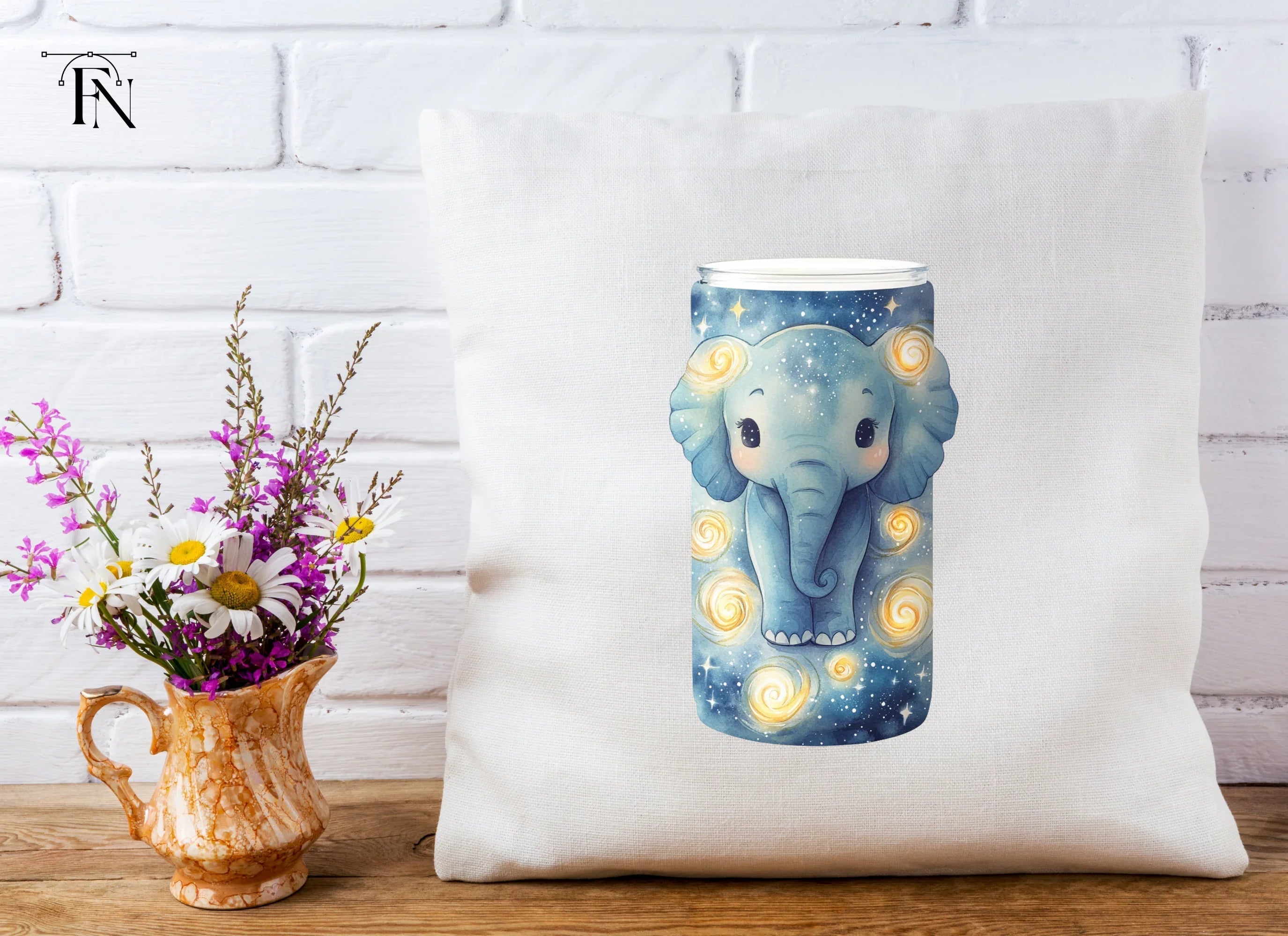 Cute Elephant in Starry Night Clipart Bundle