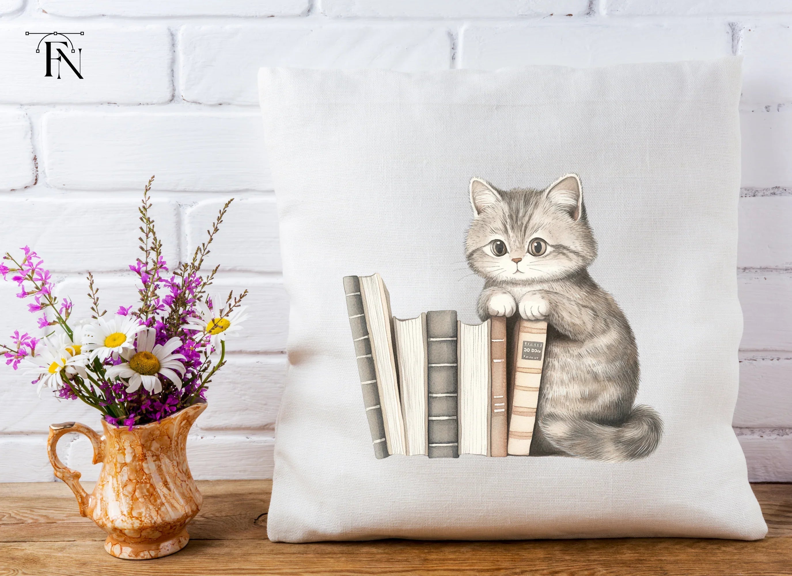 Cute Kitten with Books Clipart Bundle