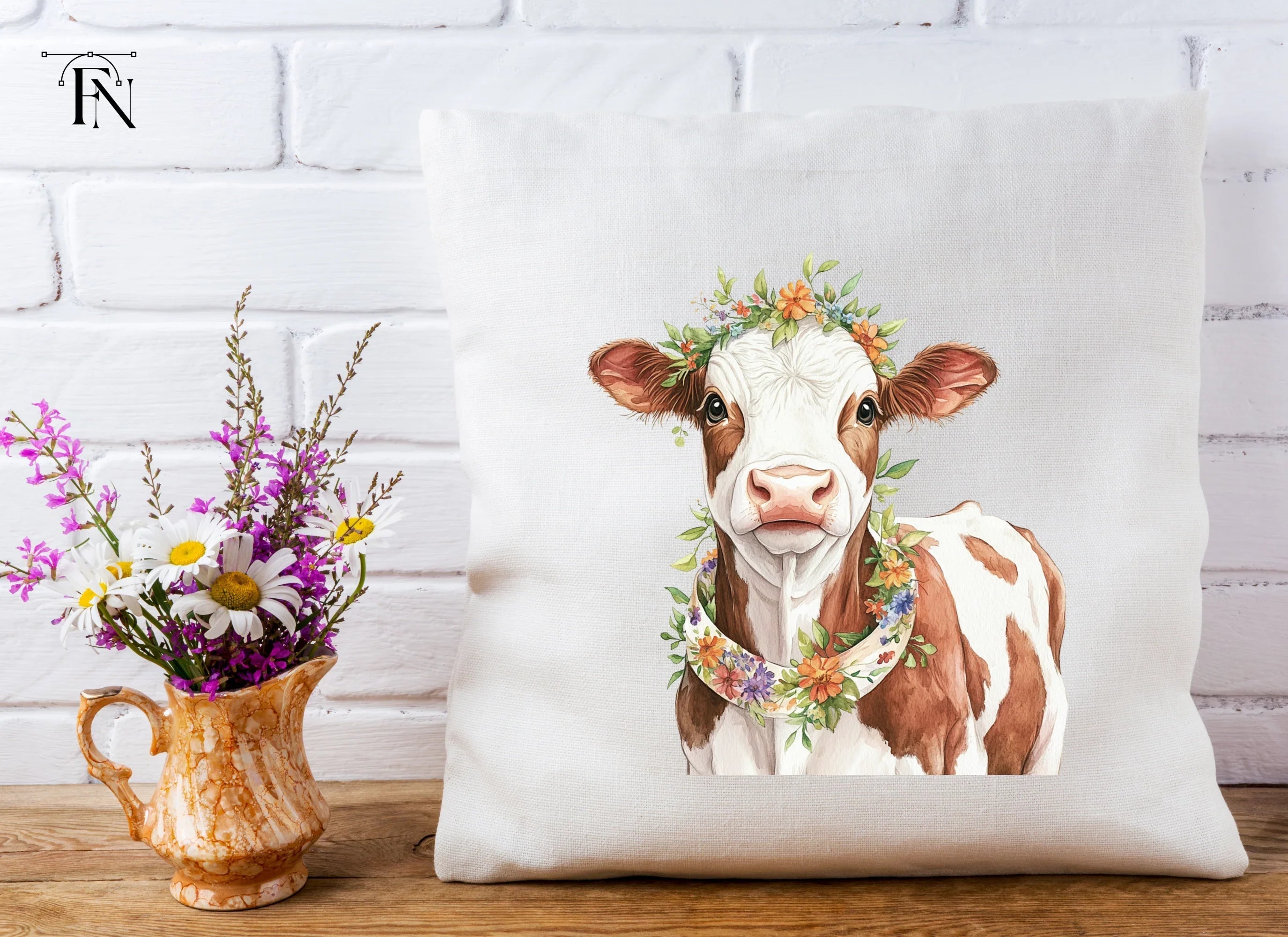 Sweet Calf with Flower Crown Clipart Bundle