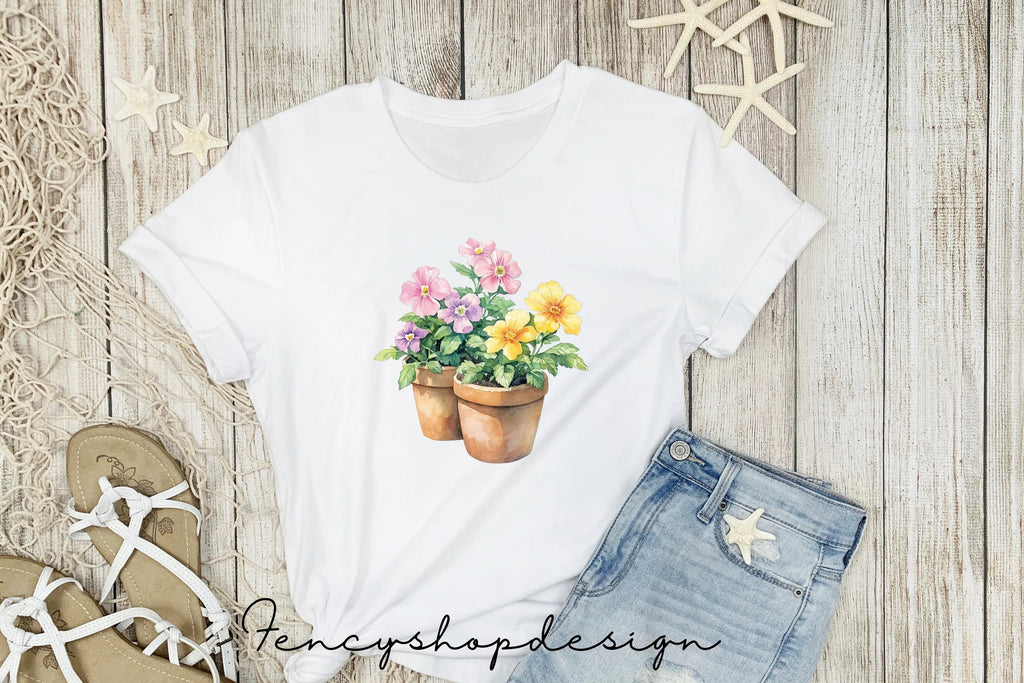 Potted Garden Flowers Clipart Bundle