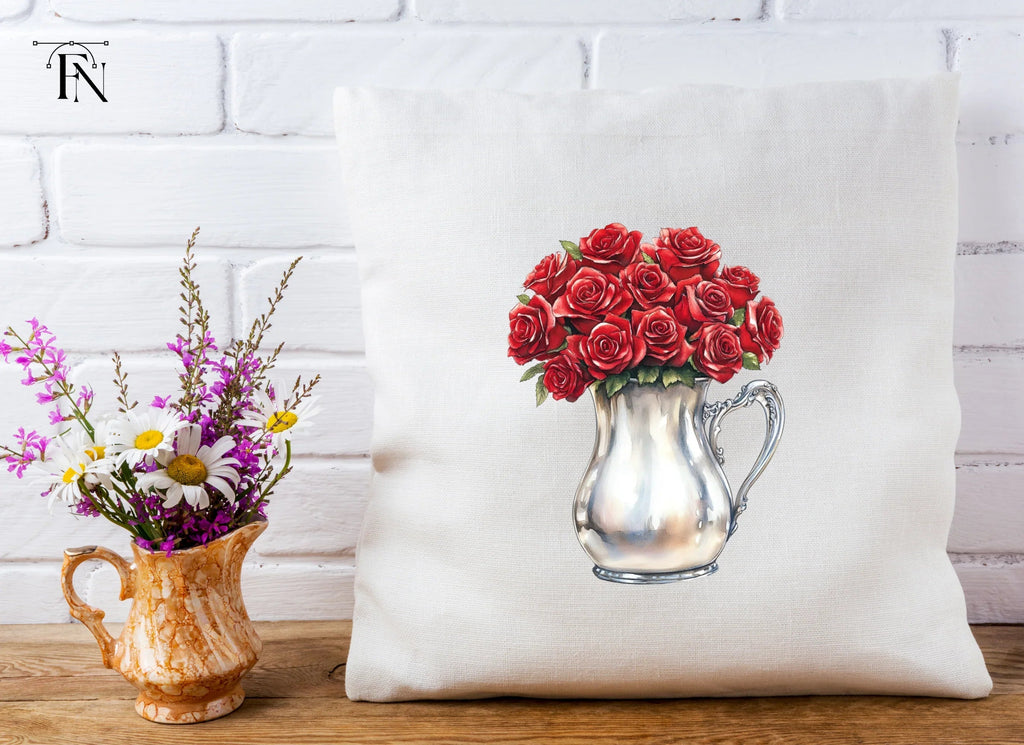 Red Roses in Silver Pitcher Clipart Bundle