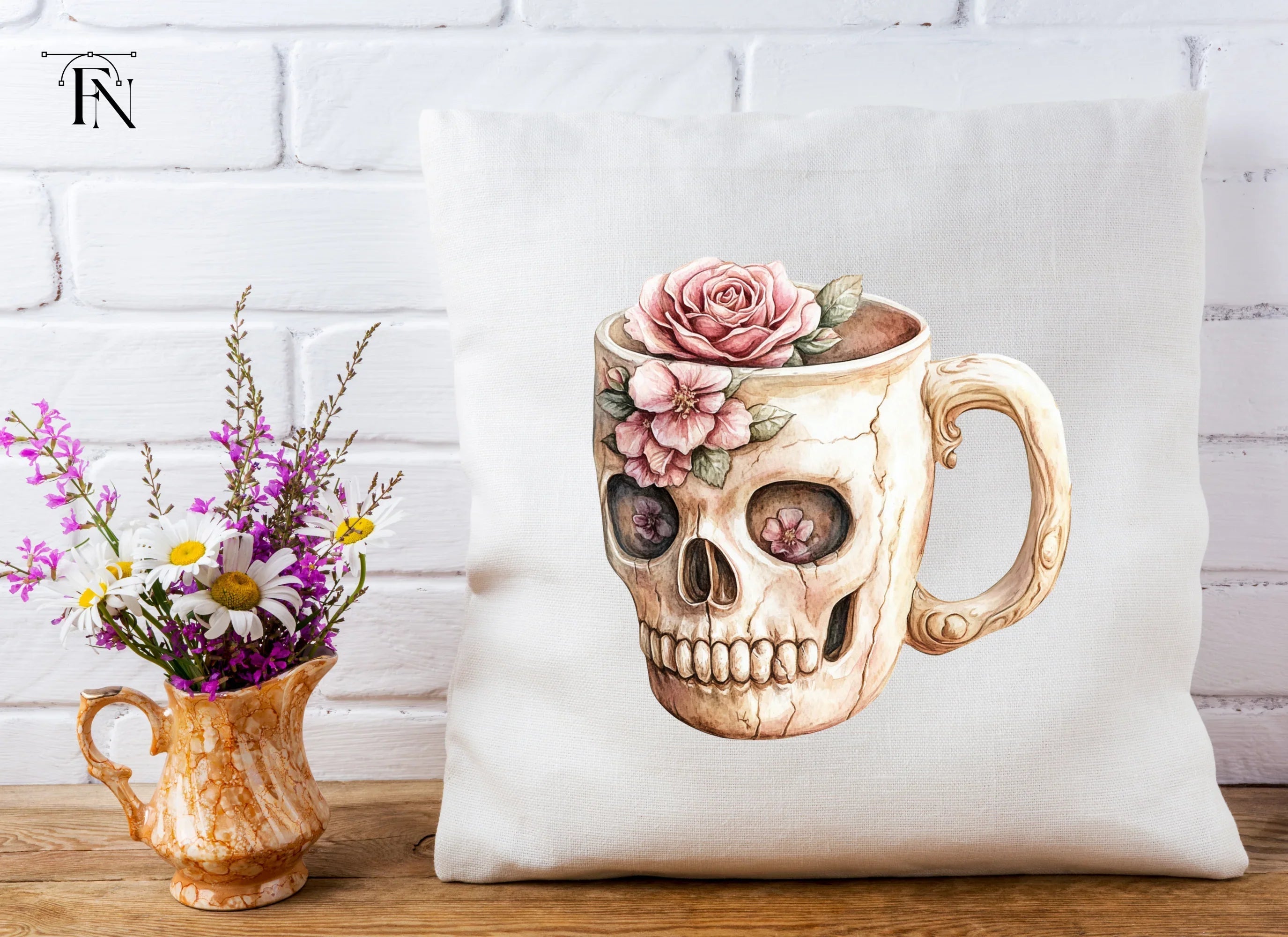 Floral Skull Cup Clipart Bundle