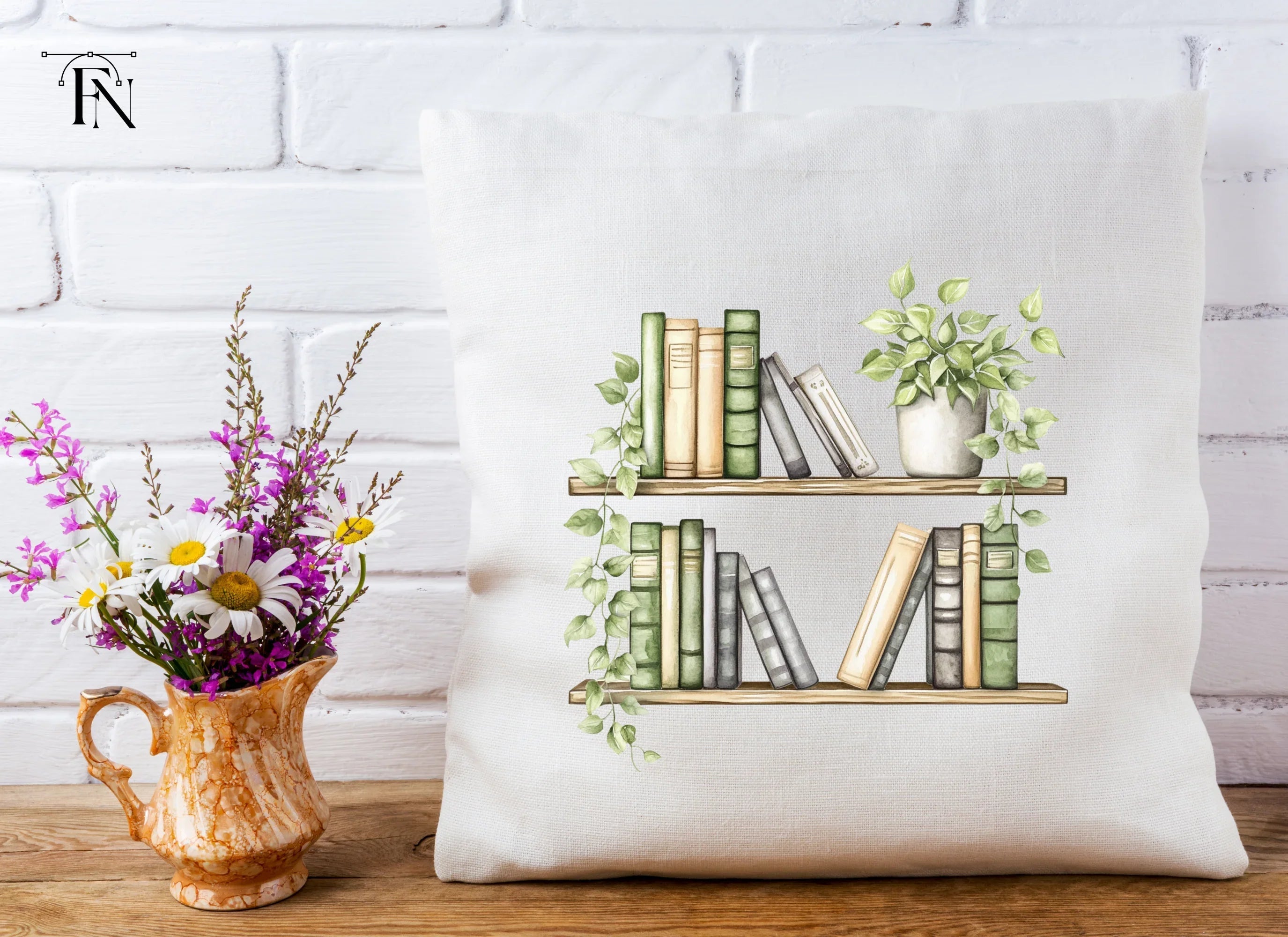 Bookshelf with Green Plants Clipart Bundle