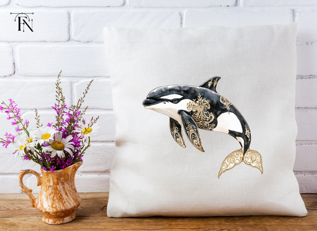 Ornate Gold and Black Orca Whale Clipart Bundle
