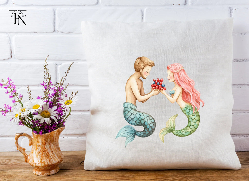 Sweet Mermaid Couple with Berries Clipart Bundle