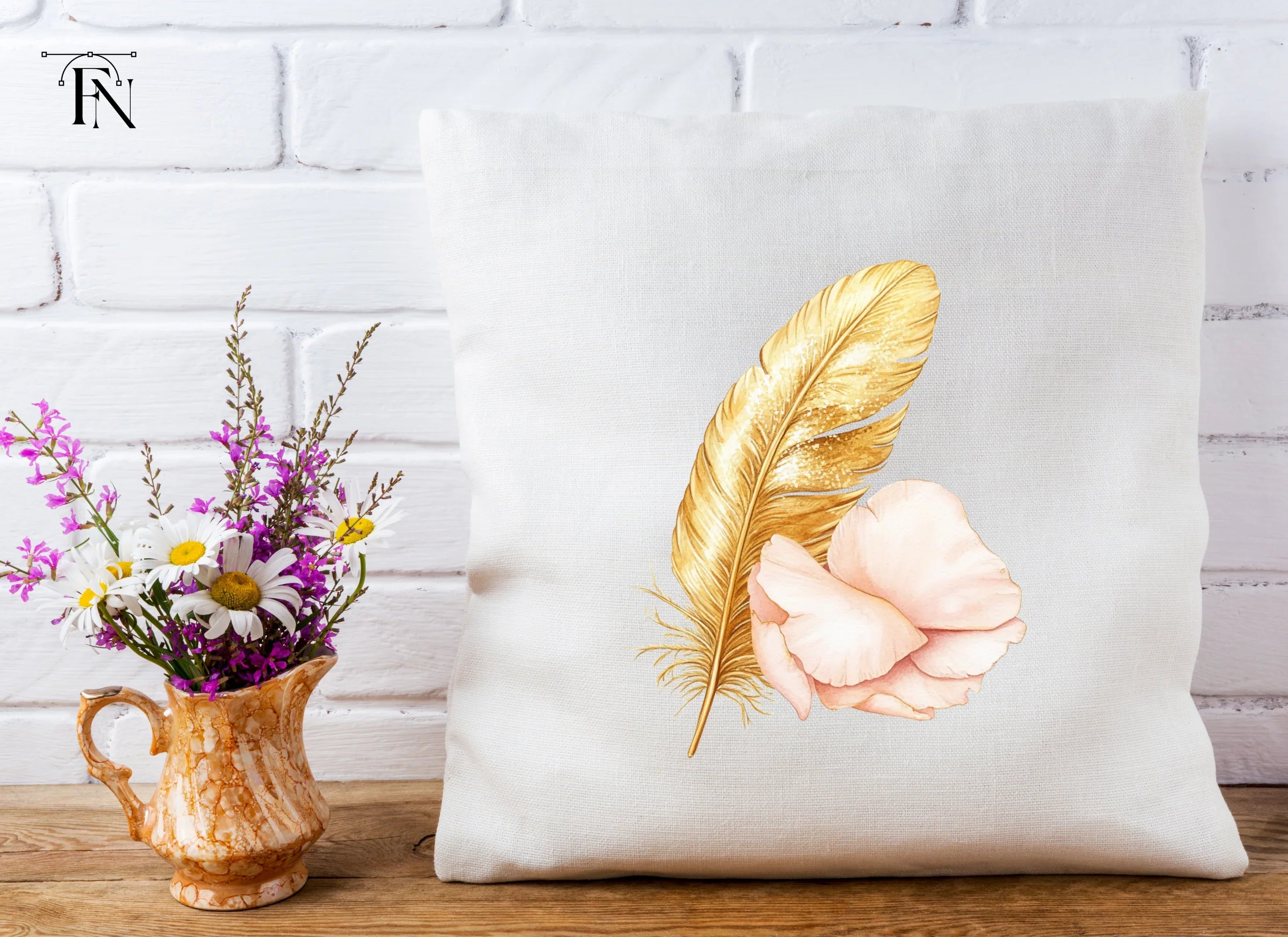 Golden Feather Rose Petal Clipart Bundle