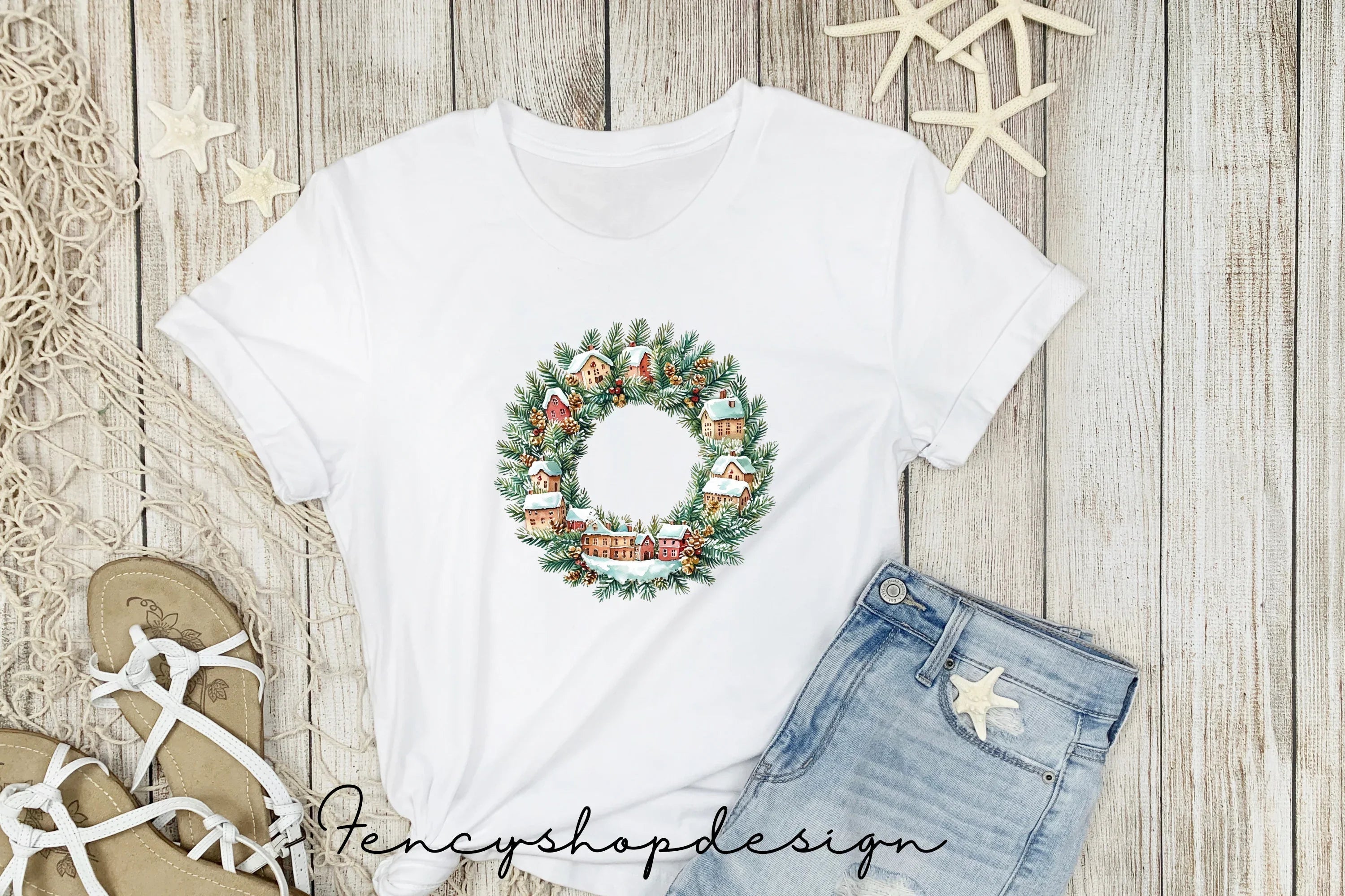 Winter Village Wreath Clipart Bundle