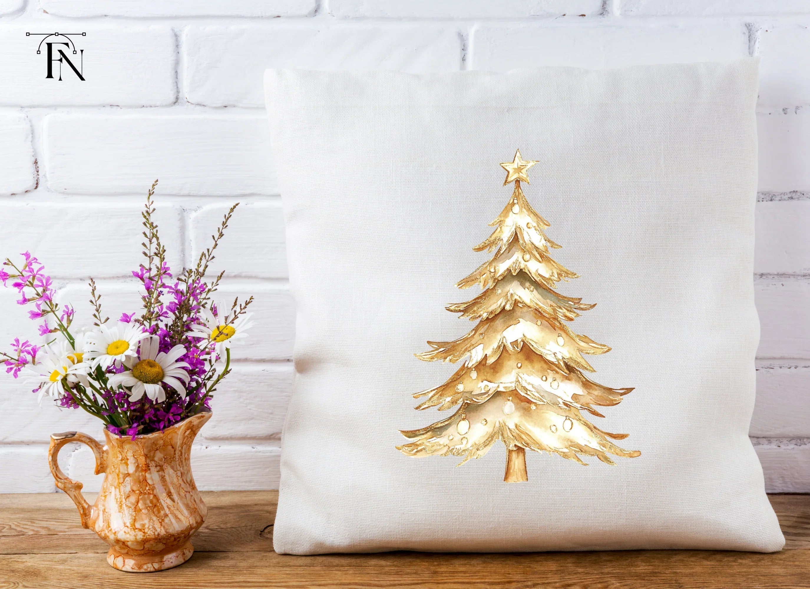 Golden Christmas Tree Clipart Bundle