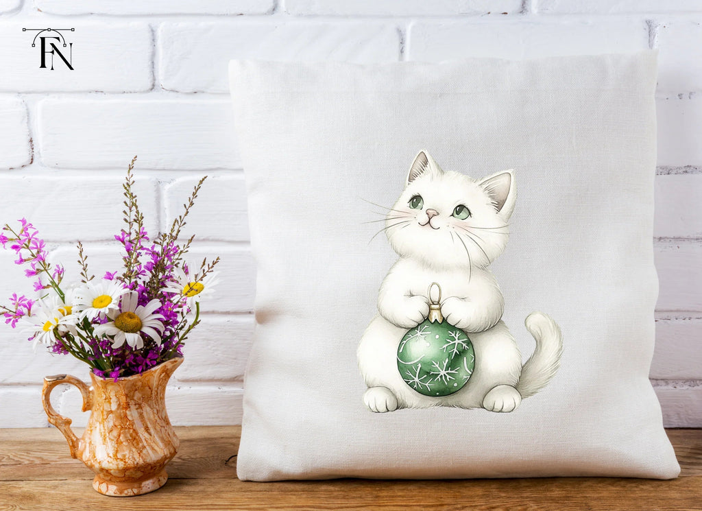 Cute White Christmas Cats Clipart Bundle
