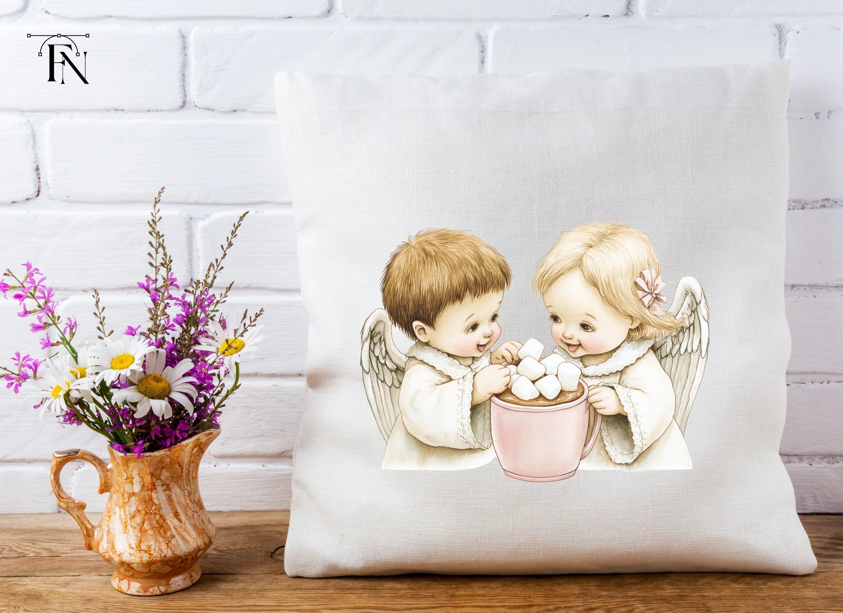 Cute Angels with Hot Cocoa Clipart Bundle