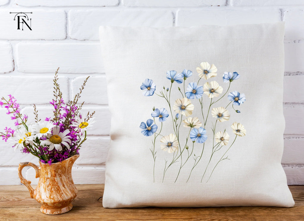 Blue and White Floral Clipart Bundle